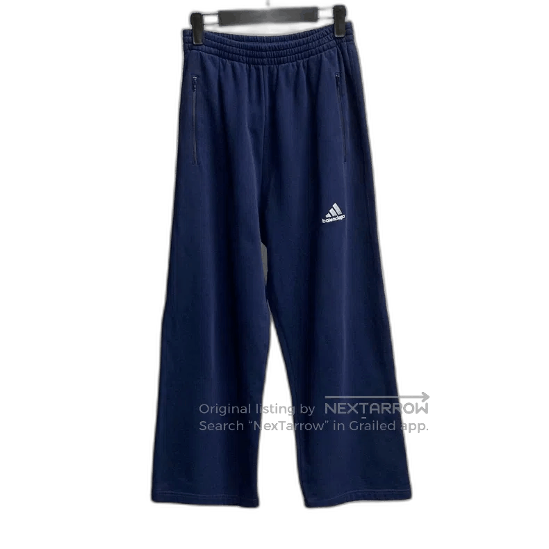 balenciaga adidas navy blue embroidered logo sweatpants.
