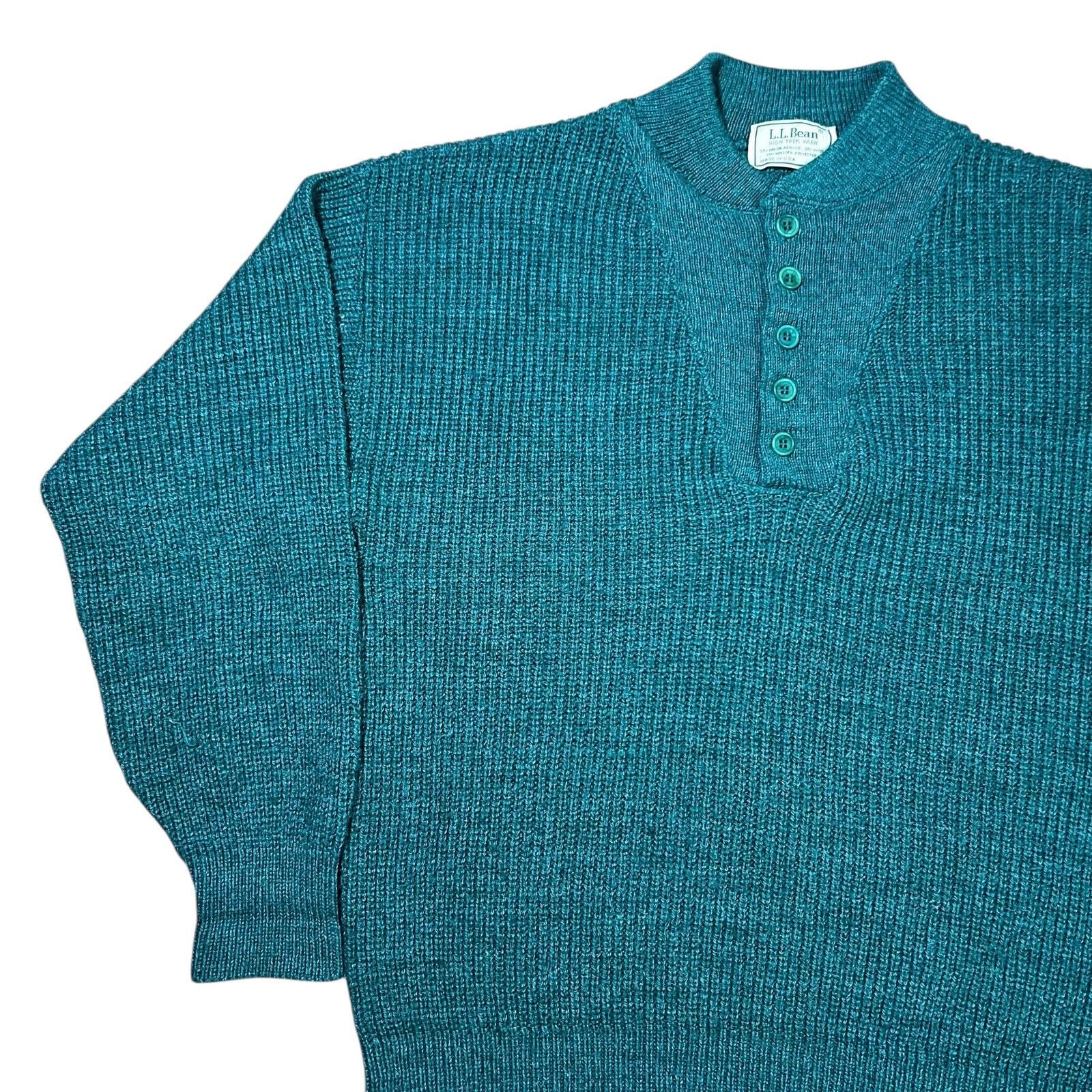 L.L. Bean × Vintage Vintage 80s LL Bean High Trek Yarn green henley knit sweater Size US L / EU 52-54 / 3 - 4 Thumbnail