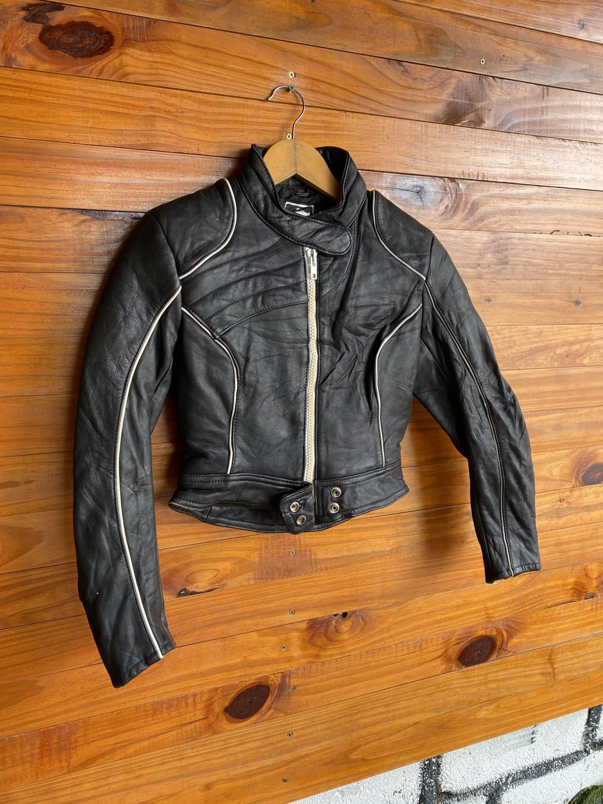 Leather Vintage ECHTES LEDER Cropped Motorcycle Leather Jacket Black Size XXS / US 00 / IT 34 - 5 Thumbnail