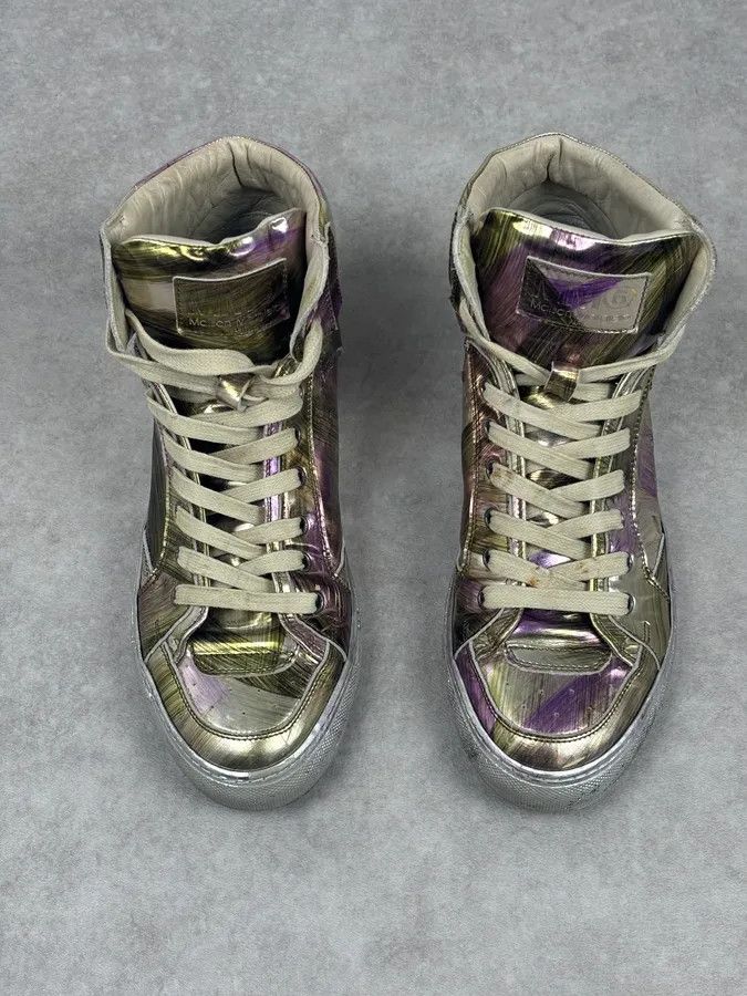 Maison Margiela MM6 Maison Margiela Purple Metallic Leather High Sneakers Size US 8 / IT 38 - 3 Thumbnail
