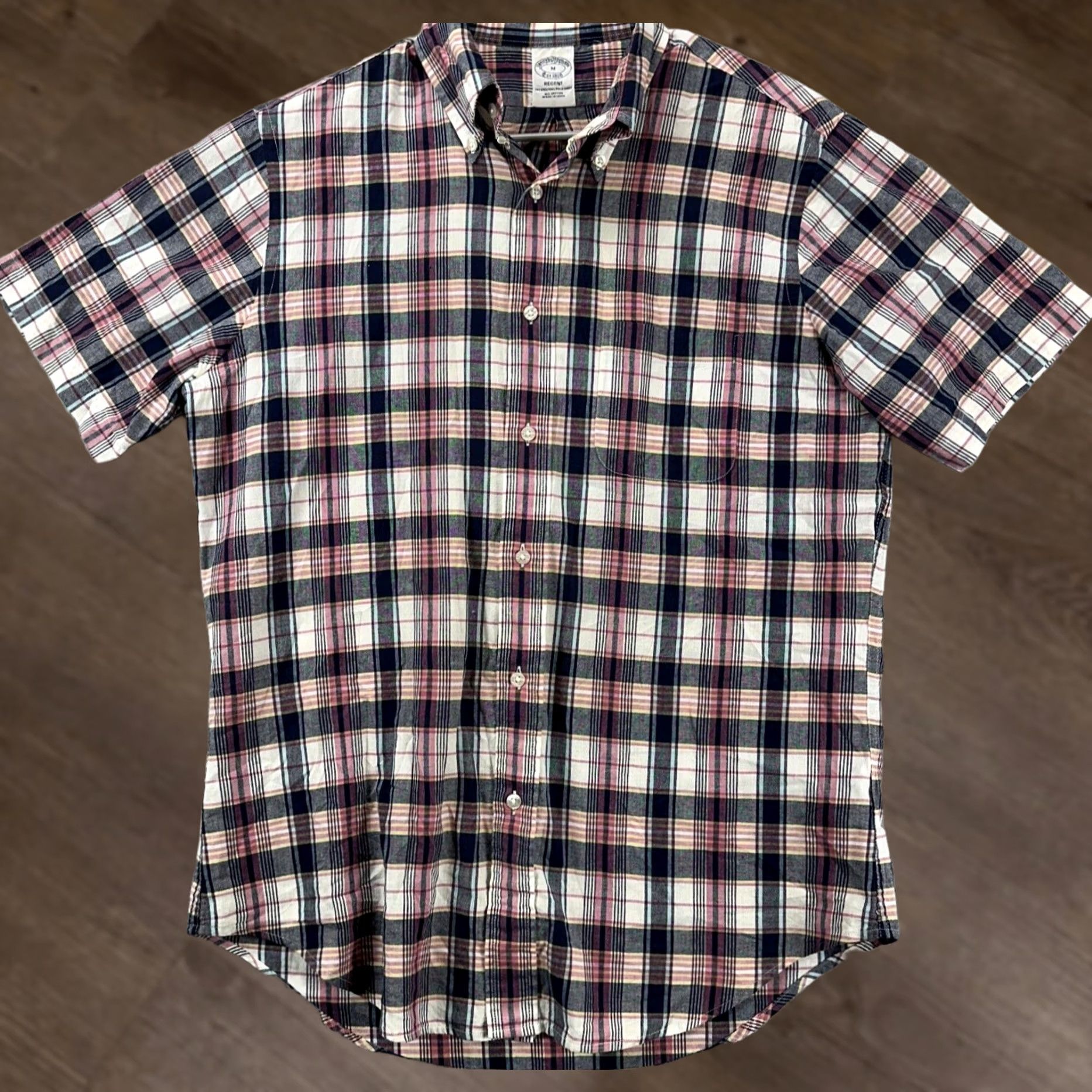 Brooks Brothers VINTAGE Brooks Brothers Shirt Mens Regular Button-Down Plaid 1818 Pink Grey Cotton M Size US M / EU 48-50 / 2 - 1 Thumbnail