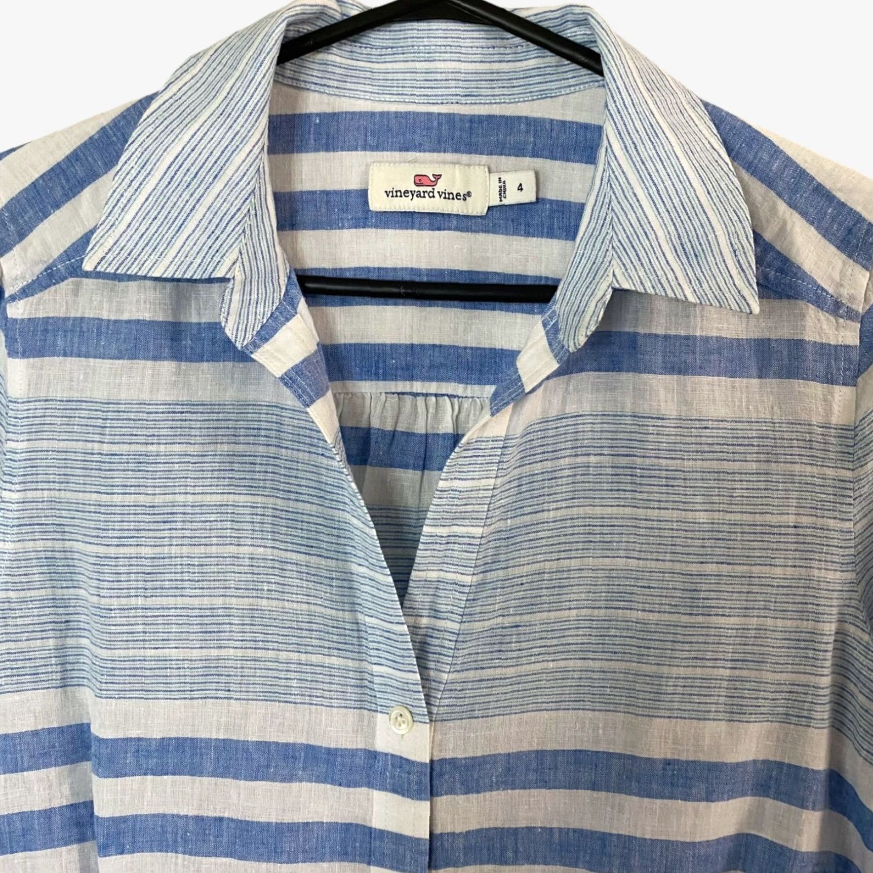 Vineyard Vines VINTAGE Vineyard Vines Striped Button-Up Shirt Women's Size 4 Blue Linen Long Sleeve Preppy Size S / US 4 / IT 40 - 5 Thumbnail