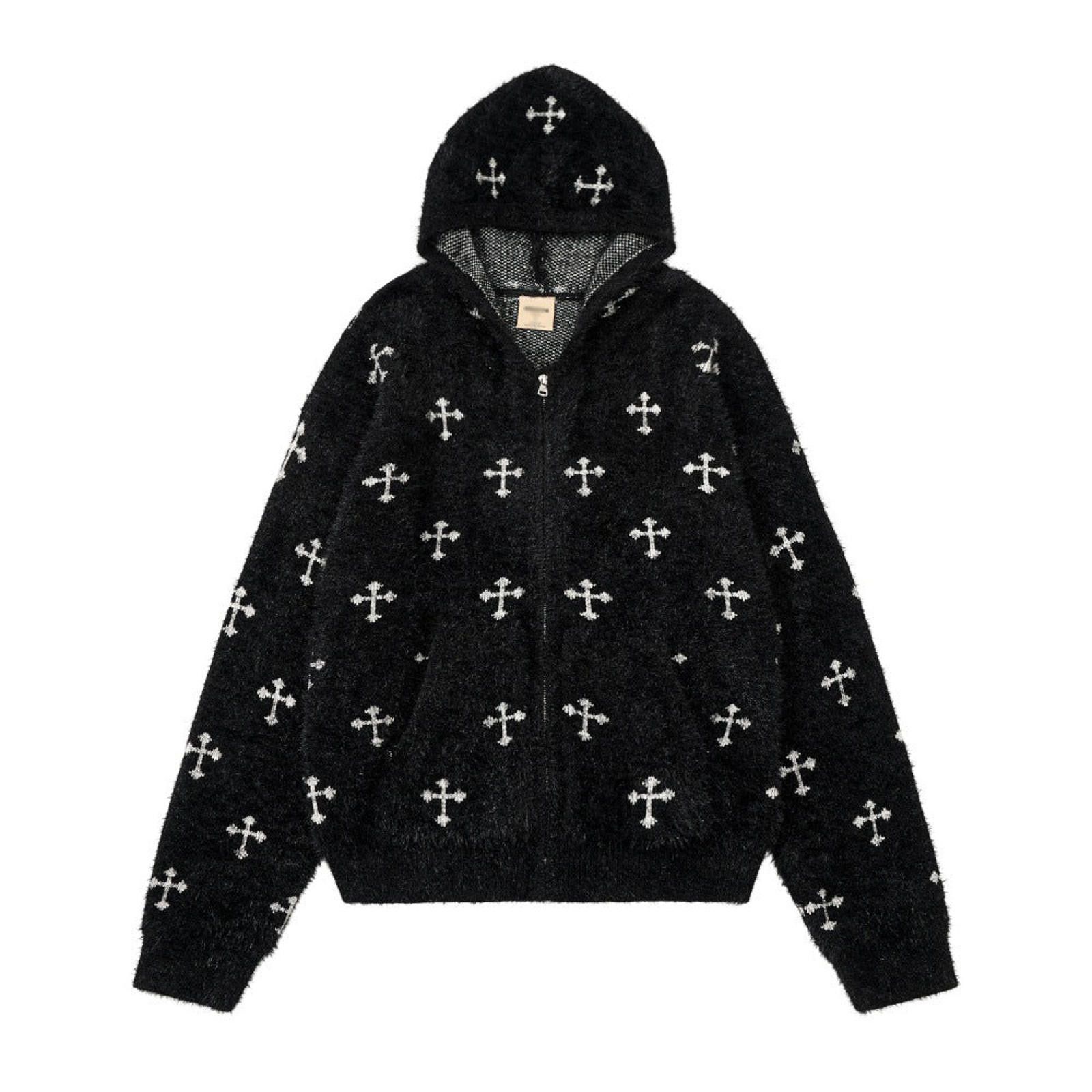 Japanese Brand Gray Fuzzy Zip-Up Hoodie with Cross Pattern Size US M / EU 48-50 / 2 - 5 Thumbnail