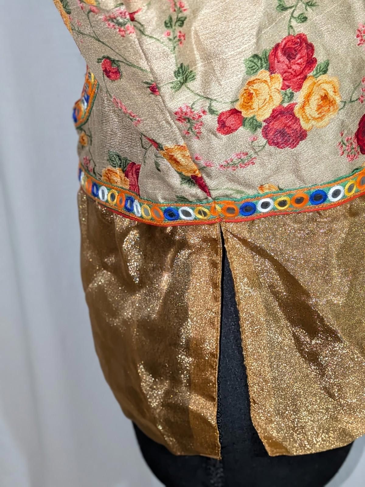 Handmade VTG 90s Gold Rose Indian Choli/Ravike Top W/ Mirror Accents Size ONE SIZE - 5 Thumbnail