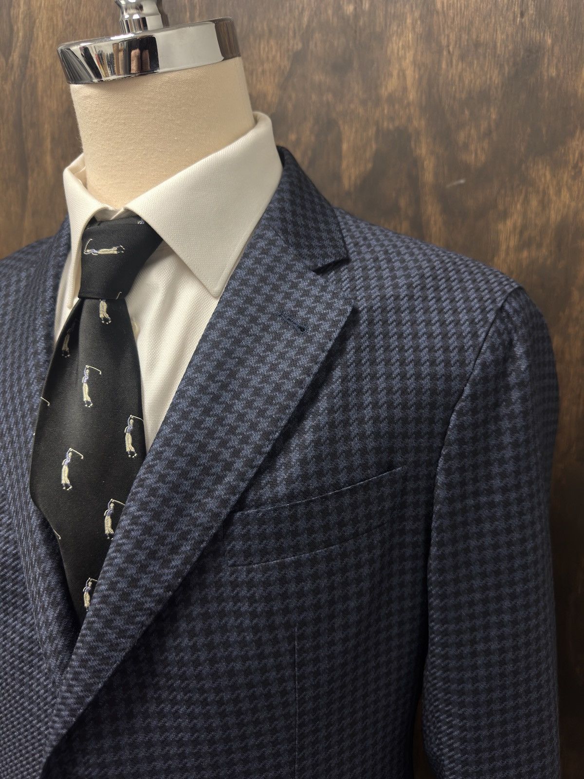 Emporio Armani EMPORIO ARMANI Super 130's Wool Houndstooth Navy Blazer Size 44R - 2 Thumbnail