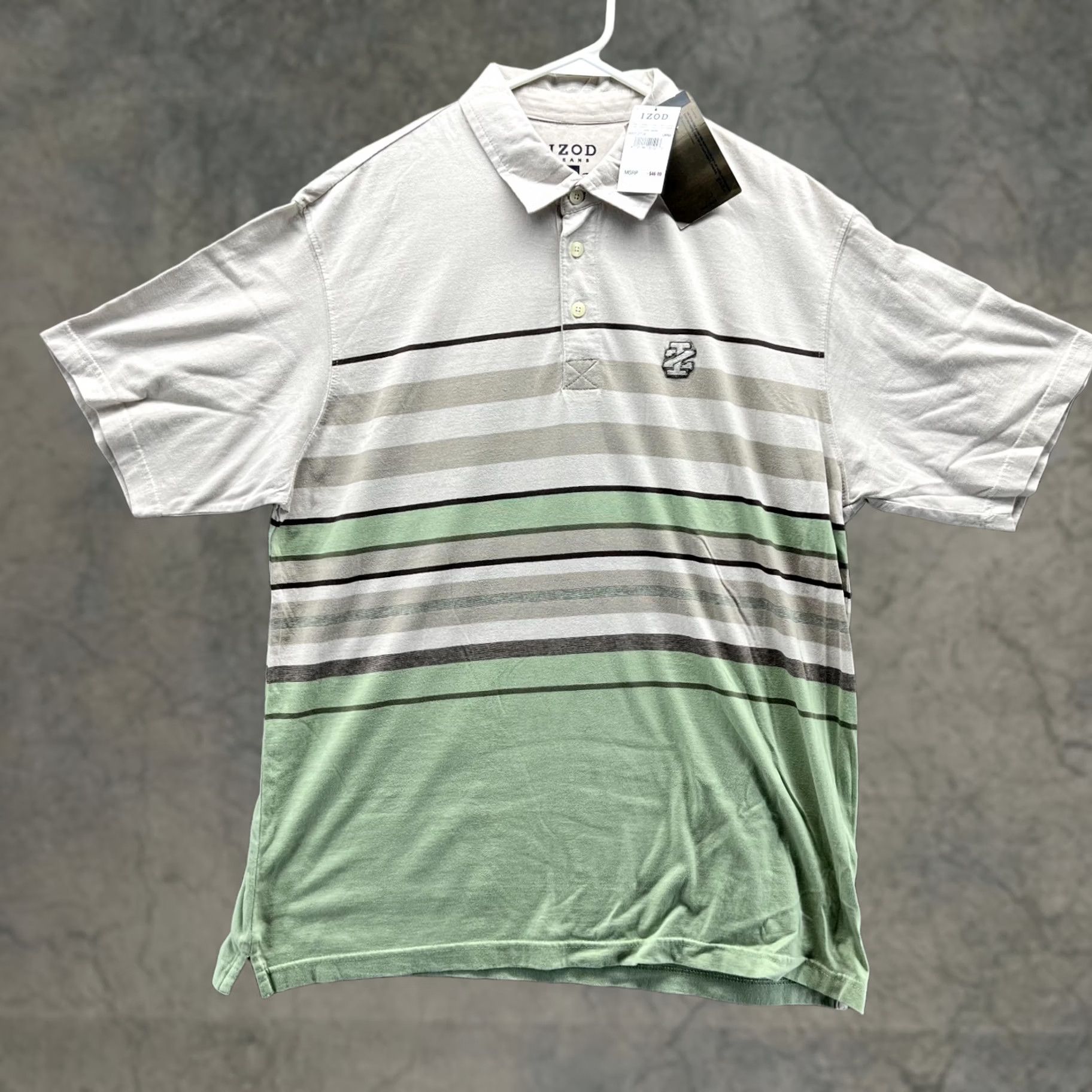 Izod IZOD Polo Shirt Men Large Khaki Green Striped Polyester Mistletoe Golf Golfer Size US L / EU 52-54 / 3 - 1 Thumbnail