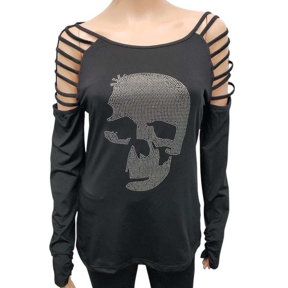 Other CBR Rhinestone Studded Skull Strappy Cold Shoulder Top S/M Size ONE SIZE - 3 Thumbnail