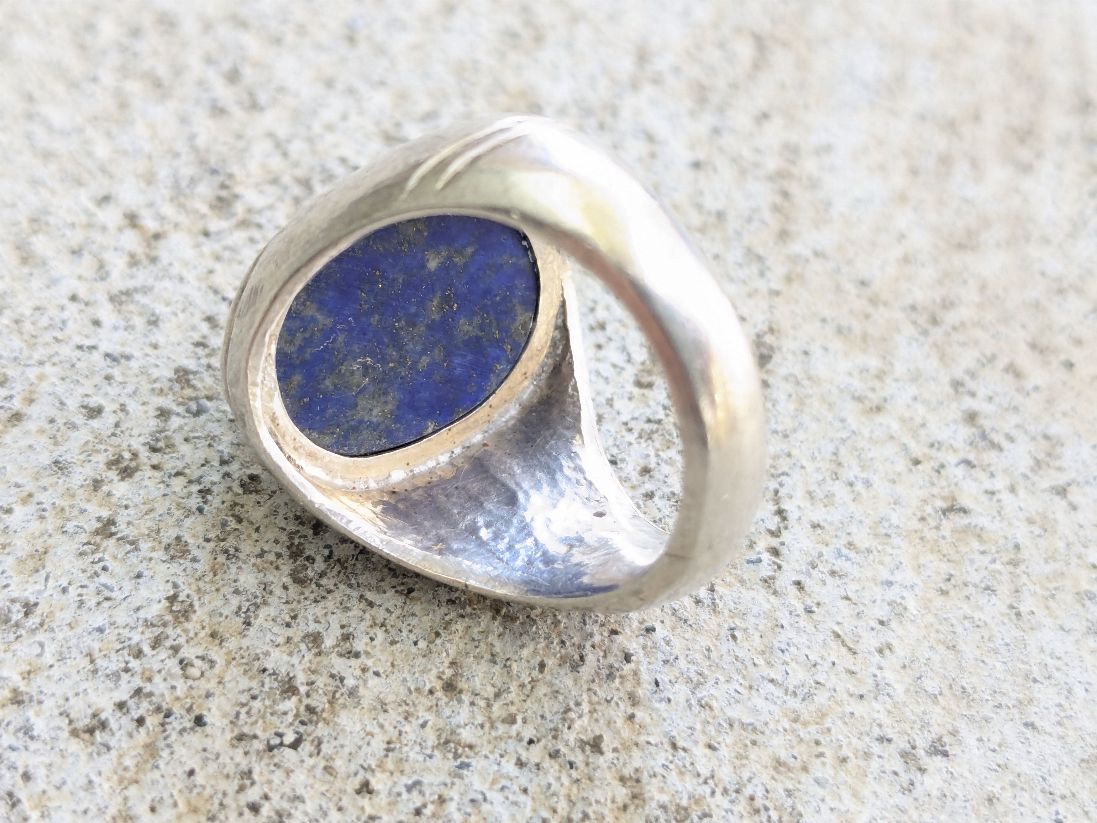 Jewelry Vintage Sterling Silver Ring Blue Lapis Lazuli Oval Cabochon Size ONE SIZE - 7 Thumbnail