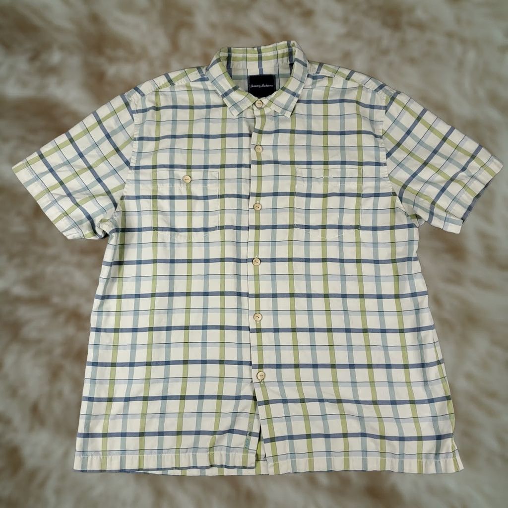 Tommy Bahama Tommy Bahama Shirt Mens XL Green Blue Plaid Silk Blend Button Up Short Sleeve Shirt Size US XL / EU 56 / 4 - 1 Thumbnail