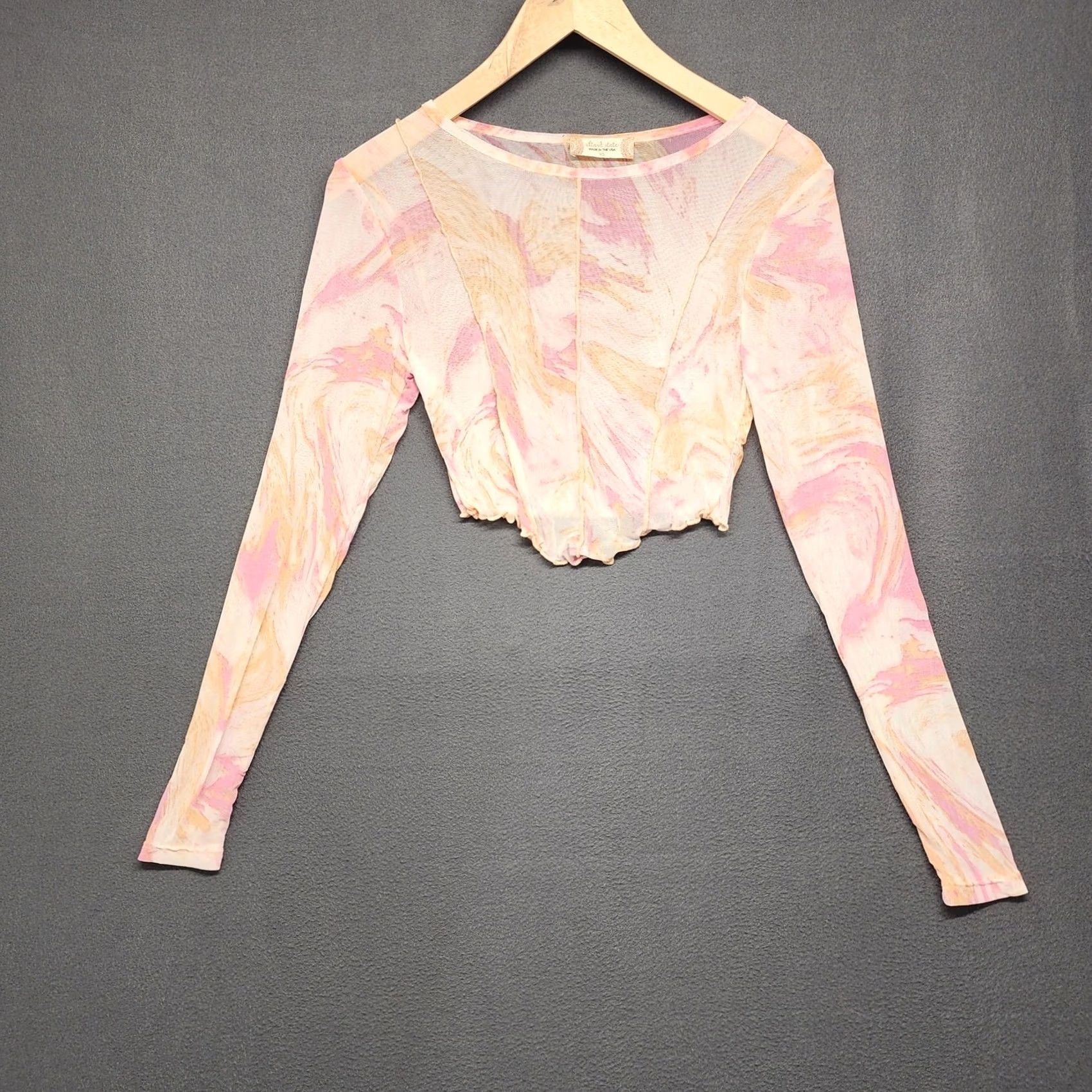 Vintage VINTAGE Altartd State Top Womens XS Pink Orange Swirl Semi Sheer Long Sleeve Crop Length Blouse Womens XS Pink Swirl 90s? Size XS / US 0-2 / IT 36-38 - 2 Thumbnail