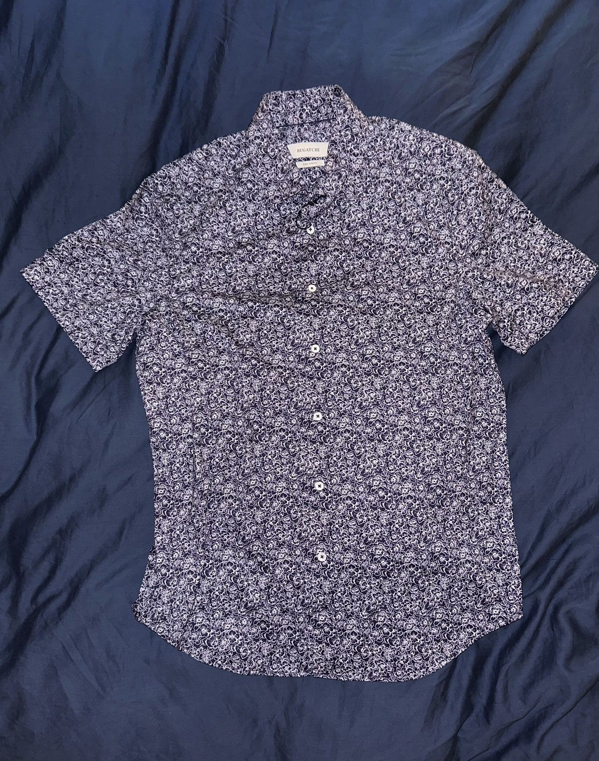 BUGATCHI × Nordstrom Blue Bugatchi Floral Short Sleeve Button Up Size US M / EU 48-50 / 2 - 1 Thumbnail