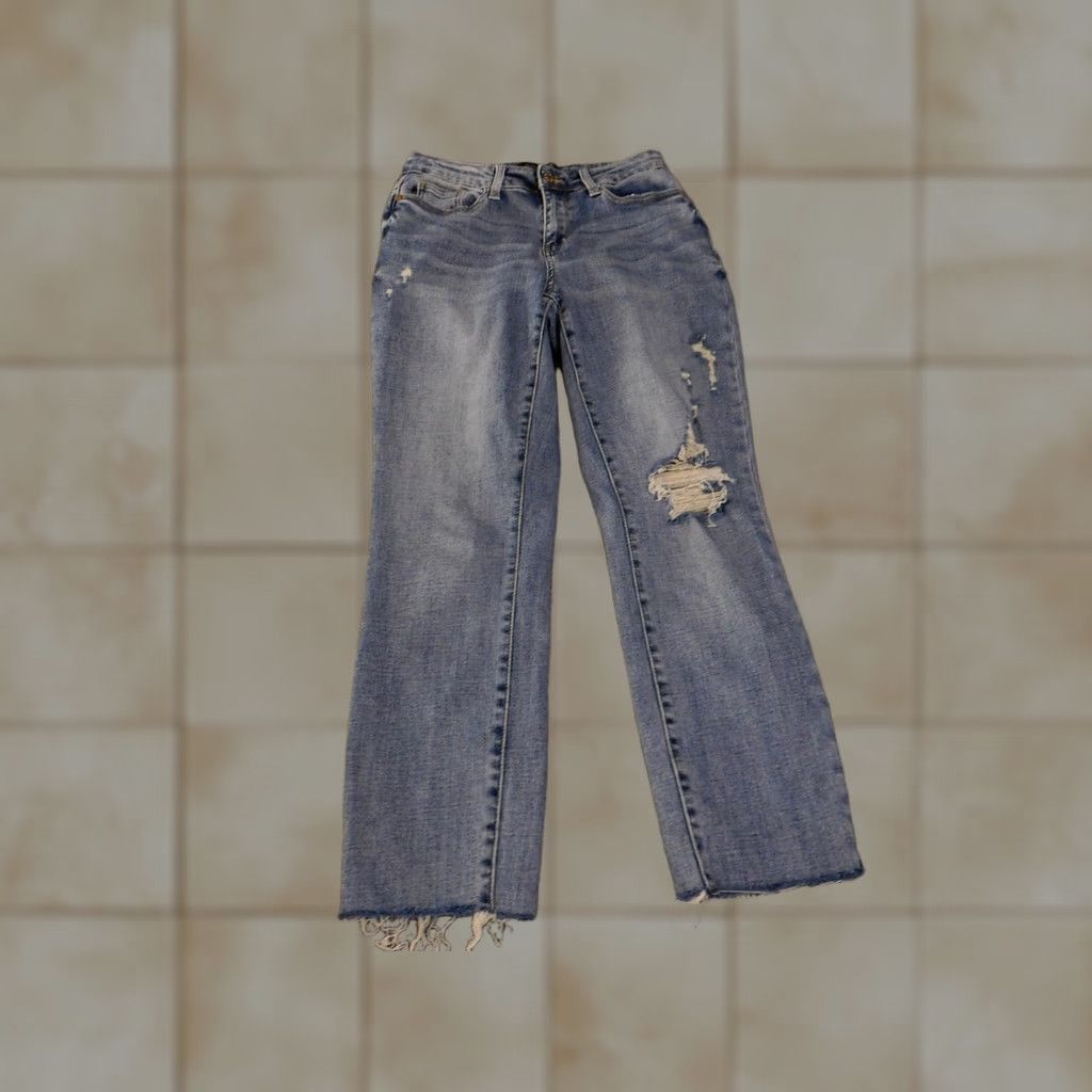 Vintage Judy Blue Jeans Womens 3/26 Blue Distressed Straight Leg Frayed Hem JB88605 Size 26" / US 2 / IT 38 - 1 Thumbnail