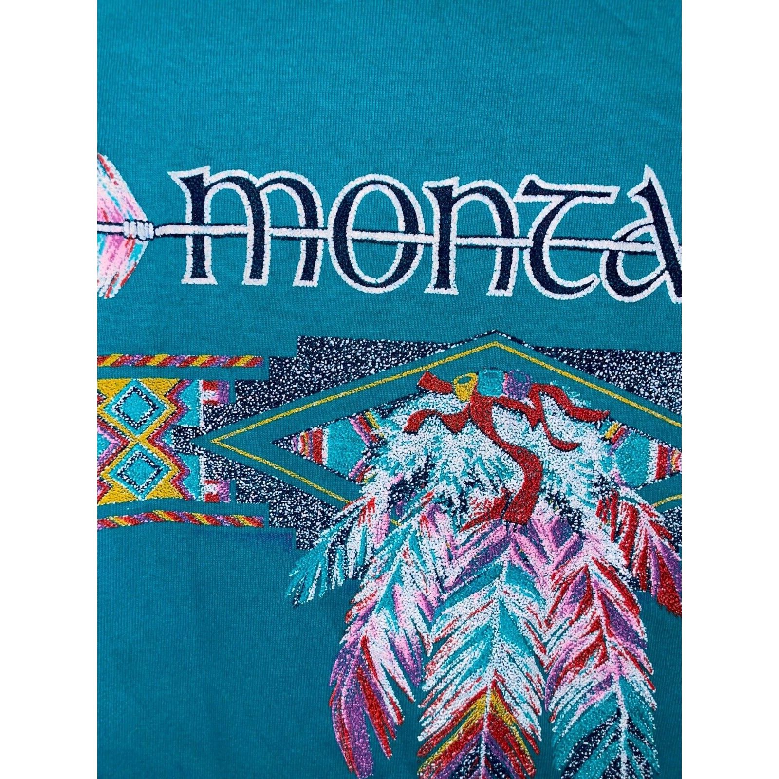 Jerzees Vintage Native American Shirt Montana Teal Tee VTG 90s Large Size US L / EU 52-54 / 3 - 4 Thumbnail
