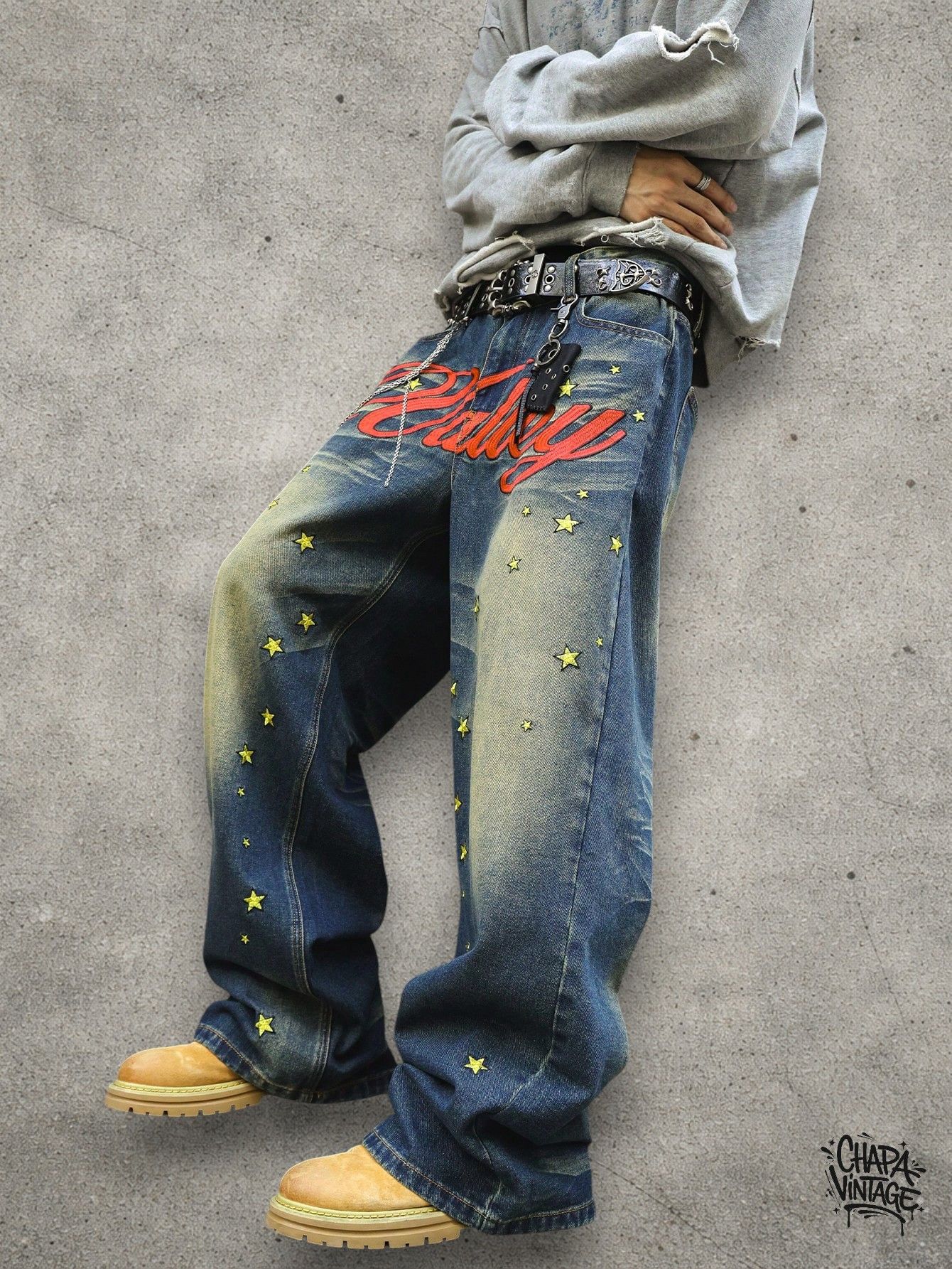Japanese Brand Baggy washed jeans Size US 34 / EU 50 - 2 Thumbnail