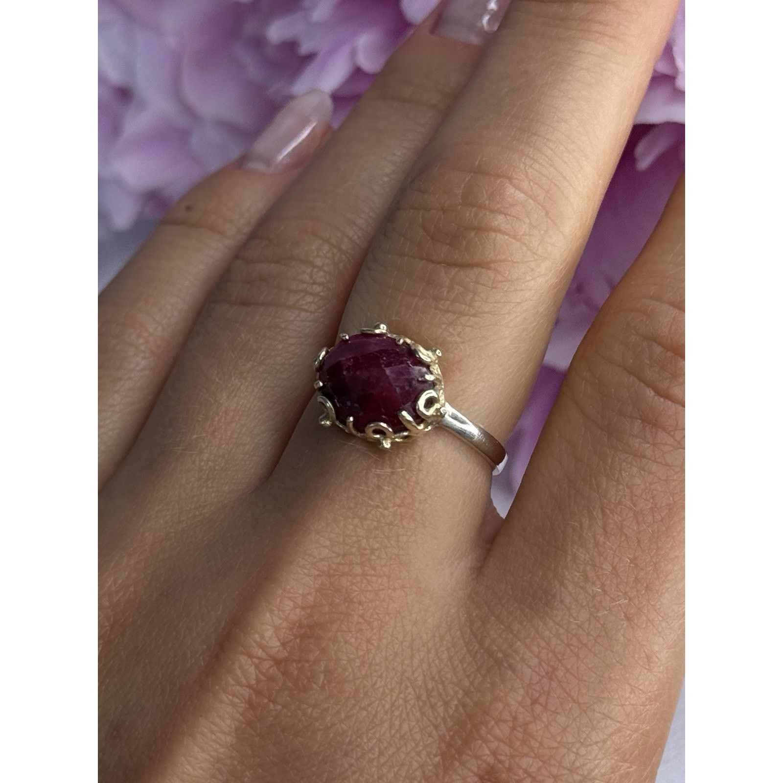 Jewelry 925 STERLING SILVER GOLD PLATED PART RUBY RING SIZE 8 Size ONE SIZE - 9 Thumbnail
