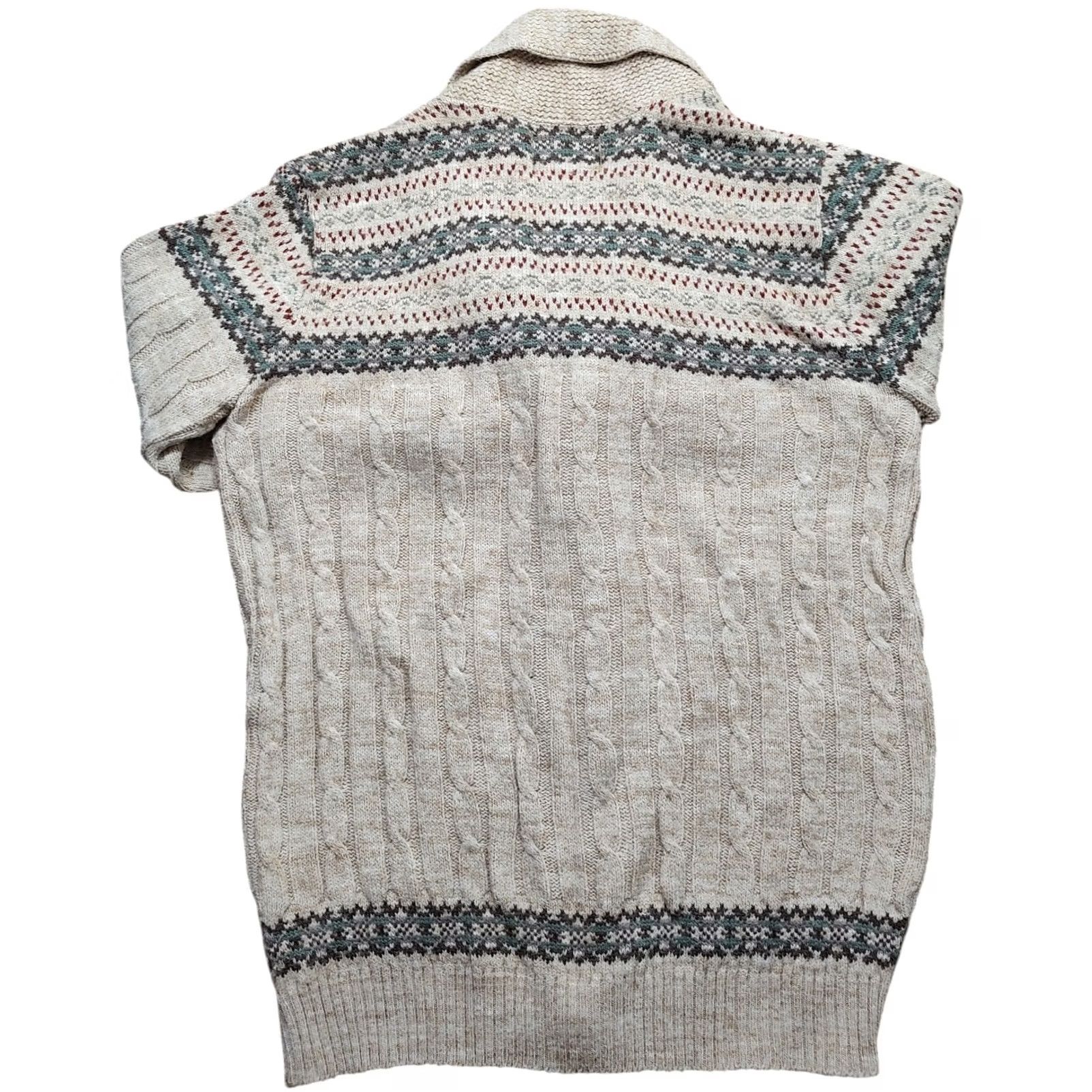 MILLY VINTAGE The Woolen Mill Cardigan Mens L Tan Knit Cable-Knit Striped Fisherman Button Sweater United States Size US L / EU 52-54 / 3 - 3 Thumbnail