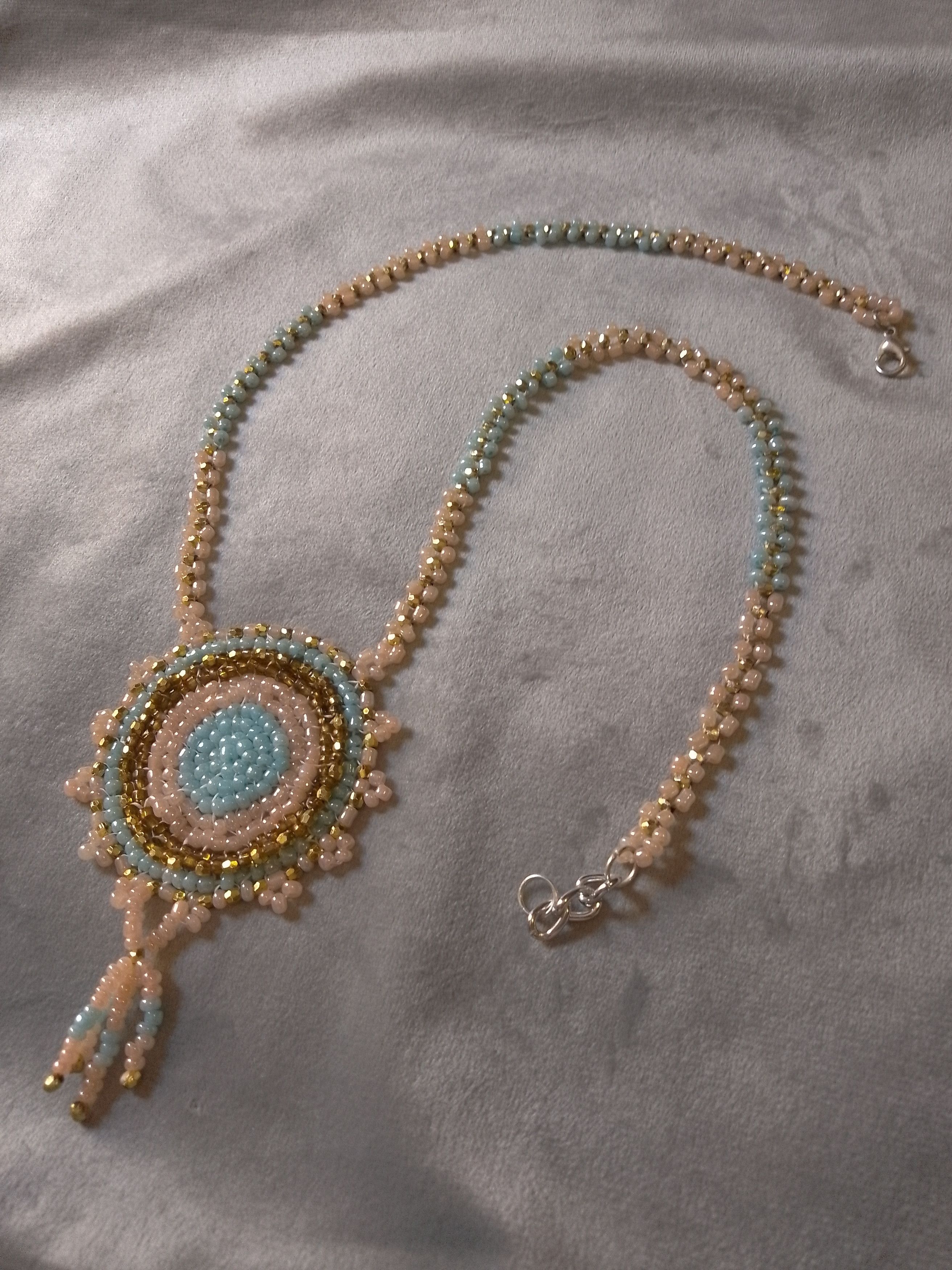 Handmade Necklace Long Embroidered Mandala Pendant Size ONE SIZE - 3 Thumbnail