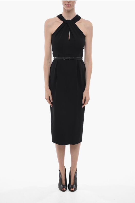 image of Max Mara Single-Pleated Luna Sheath Dress With Knotted Neckline in Black, Women's (Size Small)