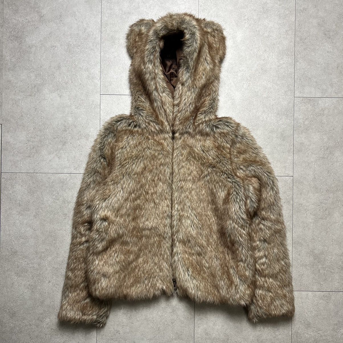 image of Ne Net Faux Fur Bear Ear.zip Hoodie in Brown, Men's (Size Medium)