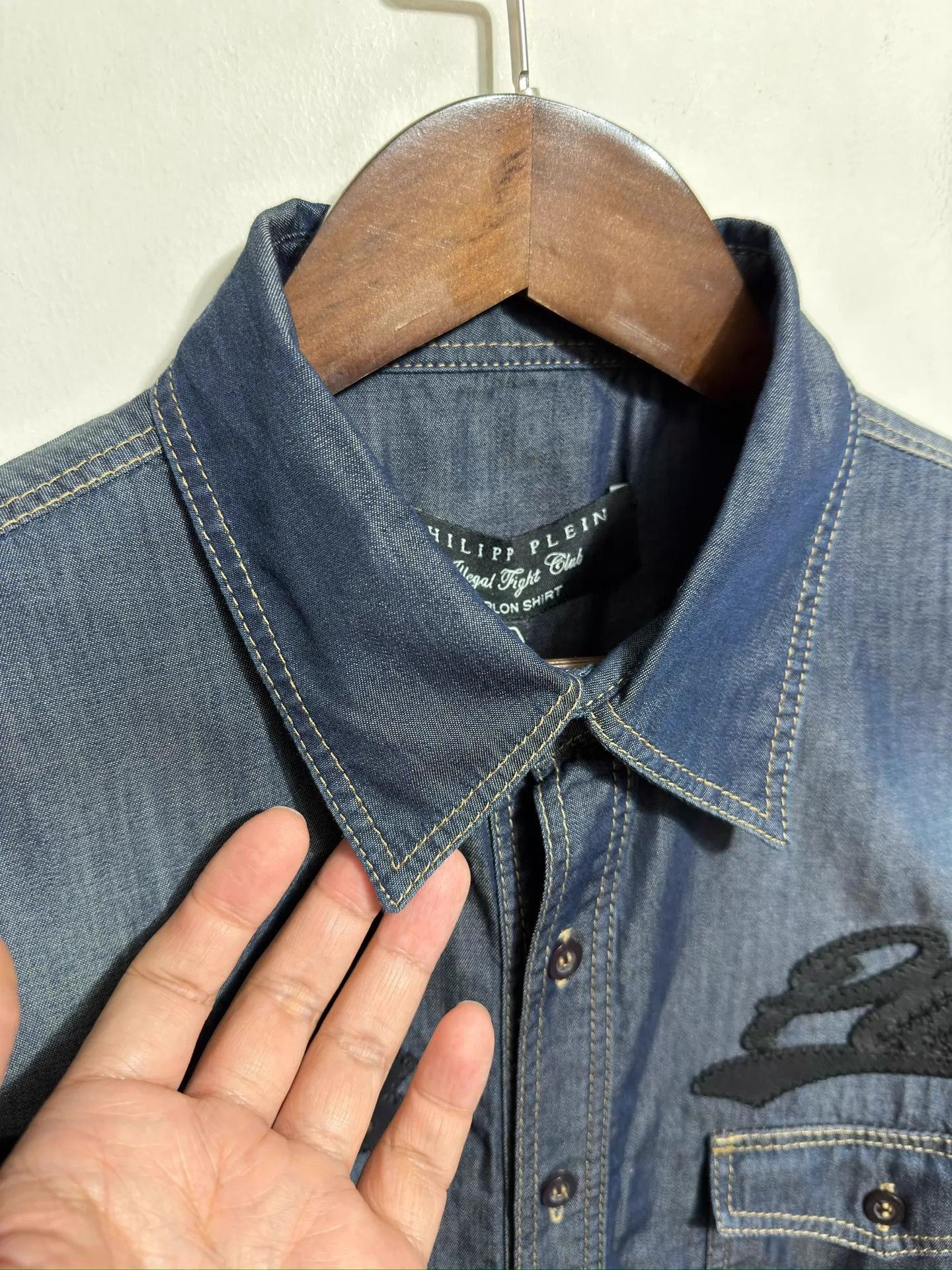 Philipp Plein Philipp Plein Slim Denim Shirt Dark Wash M/L/XL Size US XL / EU 56 / 4 - 3 Thumbnail