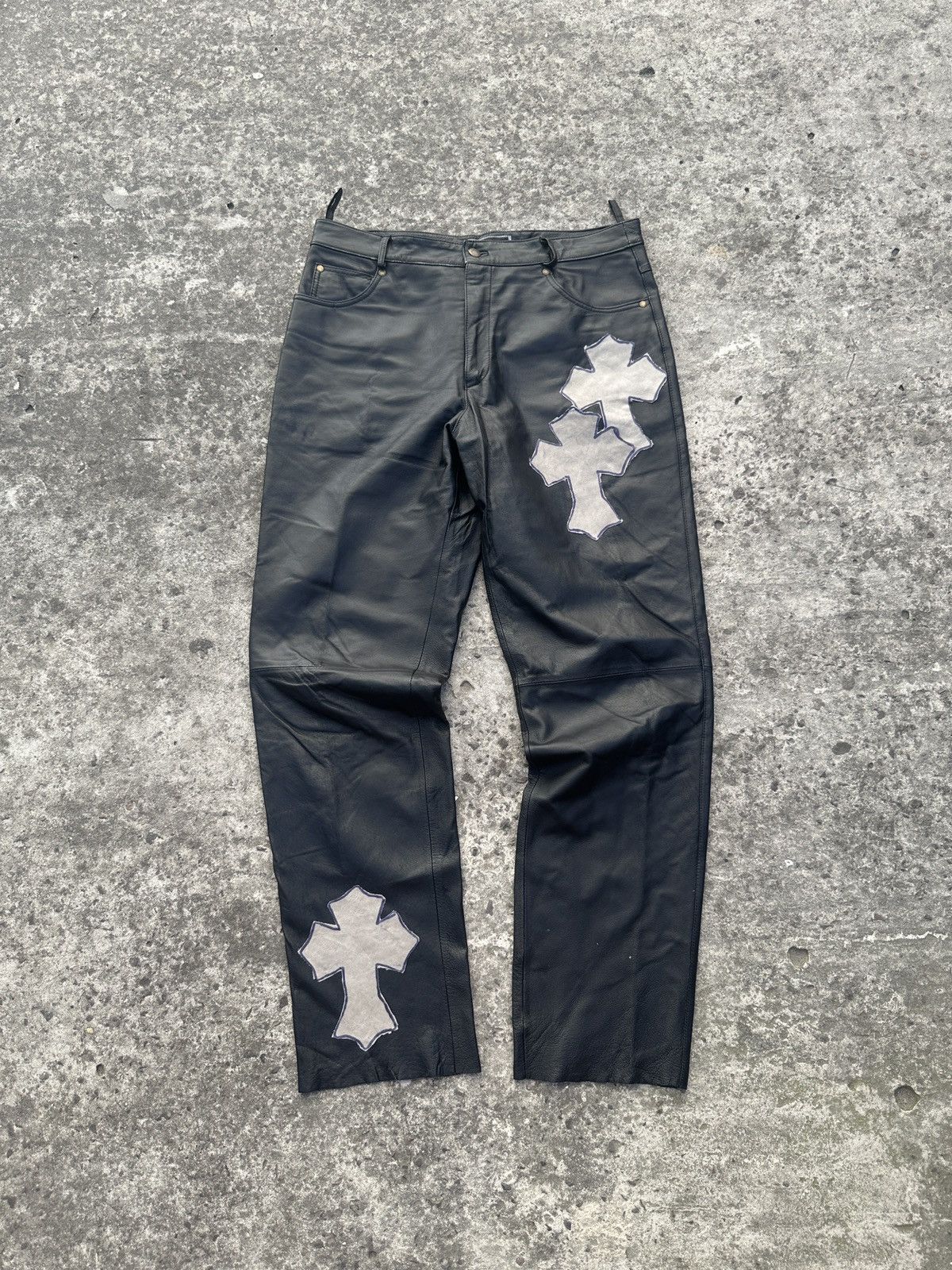 Leather Y2K Vintage Leather Pants Cross Opium Style Alt USA Rare L Size US 34 / EU 50 - 2 Thumbnail