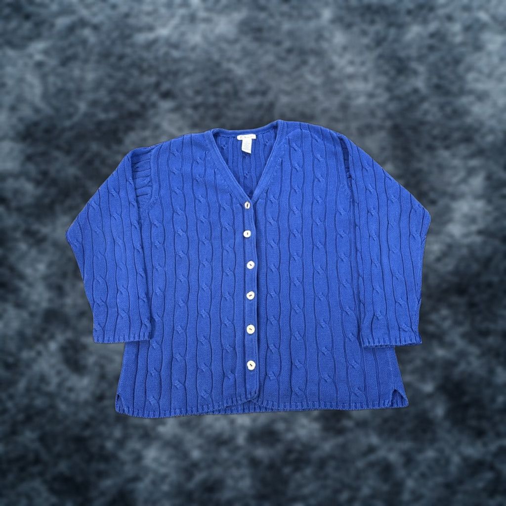 Talbots VINTAGE Talbots Cardigan Sweater Womens XL Blue Vneck Cotton Fisherman 90s Ladies Knit Cardigan Size XL / US 12-14 / IT 48-50 - 1 Thumbnail