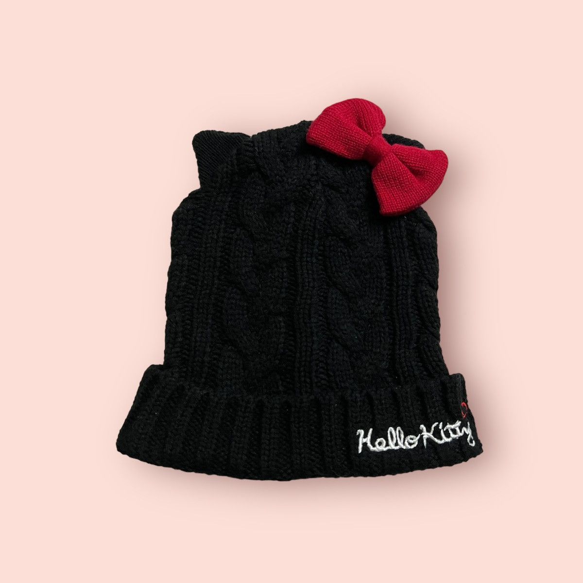 Anime × Cartoon Network × Japanese Brand RARE HELLO KITTY CAT EARS RED RIBBON KNITTED BEANIE Size ONE SIZE - 20 Thumbnail