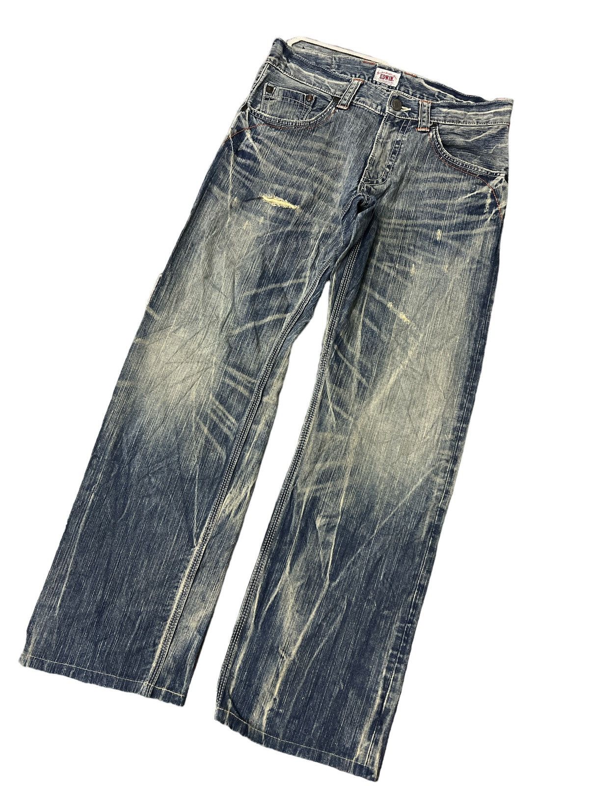 Japanese Brand × Vintage THRASHED EDWIN XV DISTRESSED DENIM PANT Size US 32 / EU 48 - 4 Thumbnail