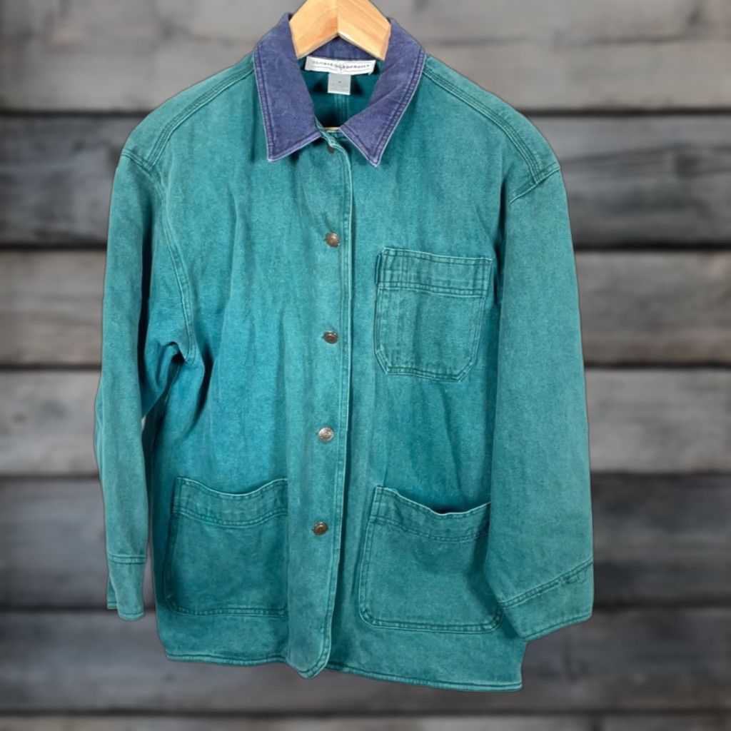 Gloria Vanderbilt VINTAGE Gloria Vanderbilt 90s Denim Chore Jacket Women's Medium Green Blue Pigment Dye Jacket/Coat Size M / US 6-8 / IT 42-44 - 1 Thumbnail