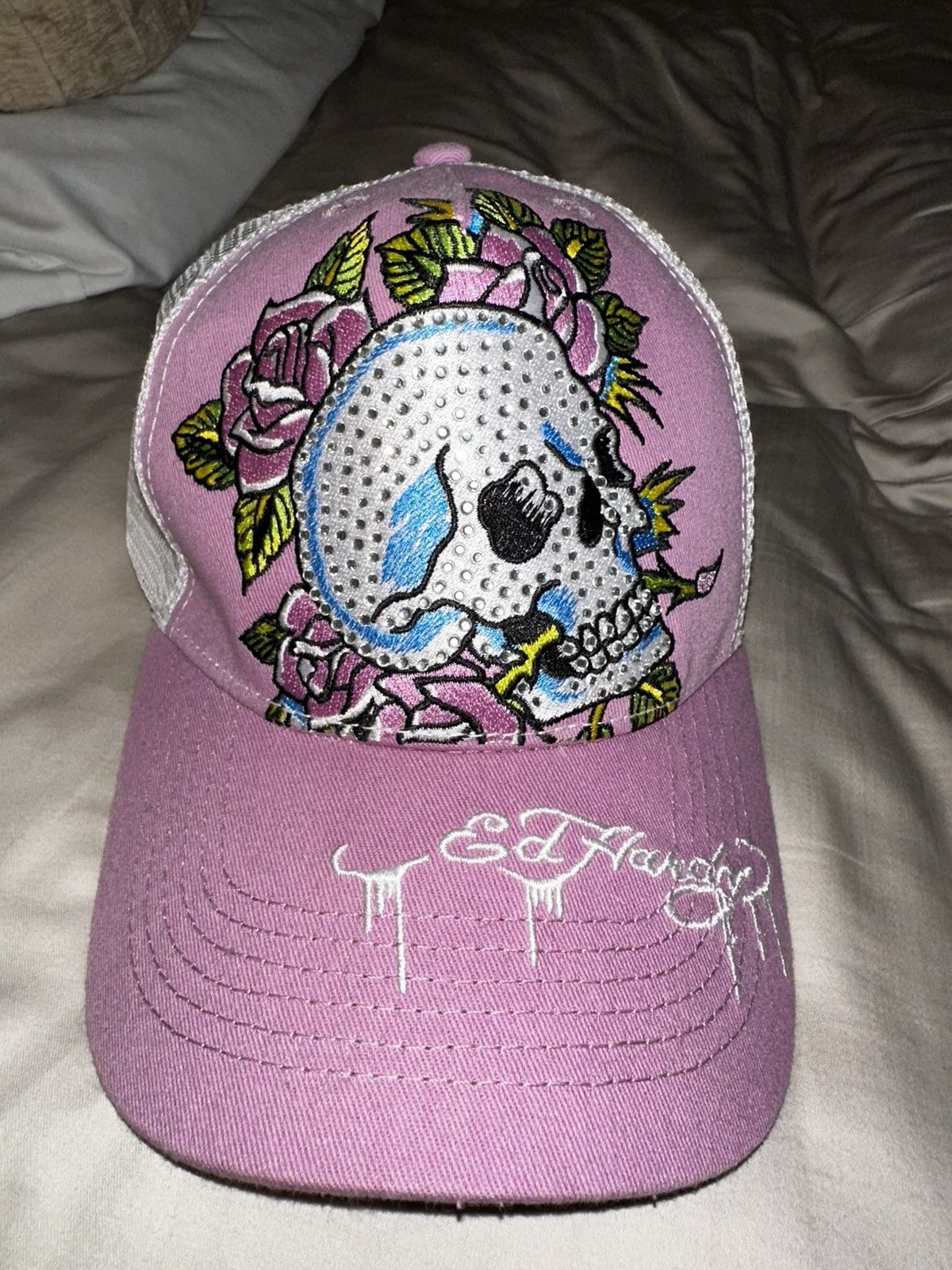 Ed Hardy Ed Hardy Rhinestone Pink Snap Back Hat (OS) Size ONE SIZE - 2 Thumbnail