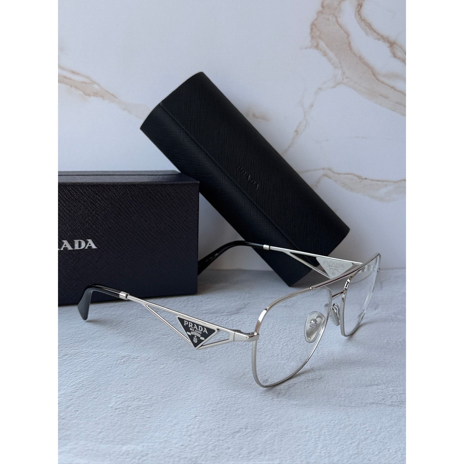 Prada NEW Prada PR B50V Silver Pilot Aviator Eyeglasses Frames Size ONE SIZE - 5 Thumbnail