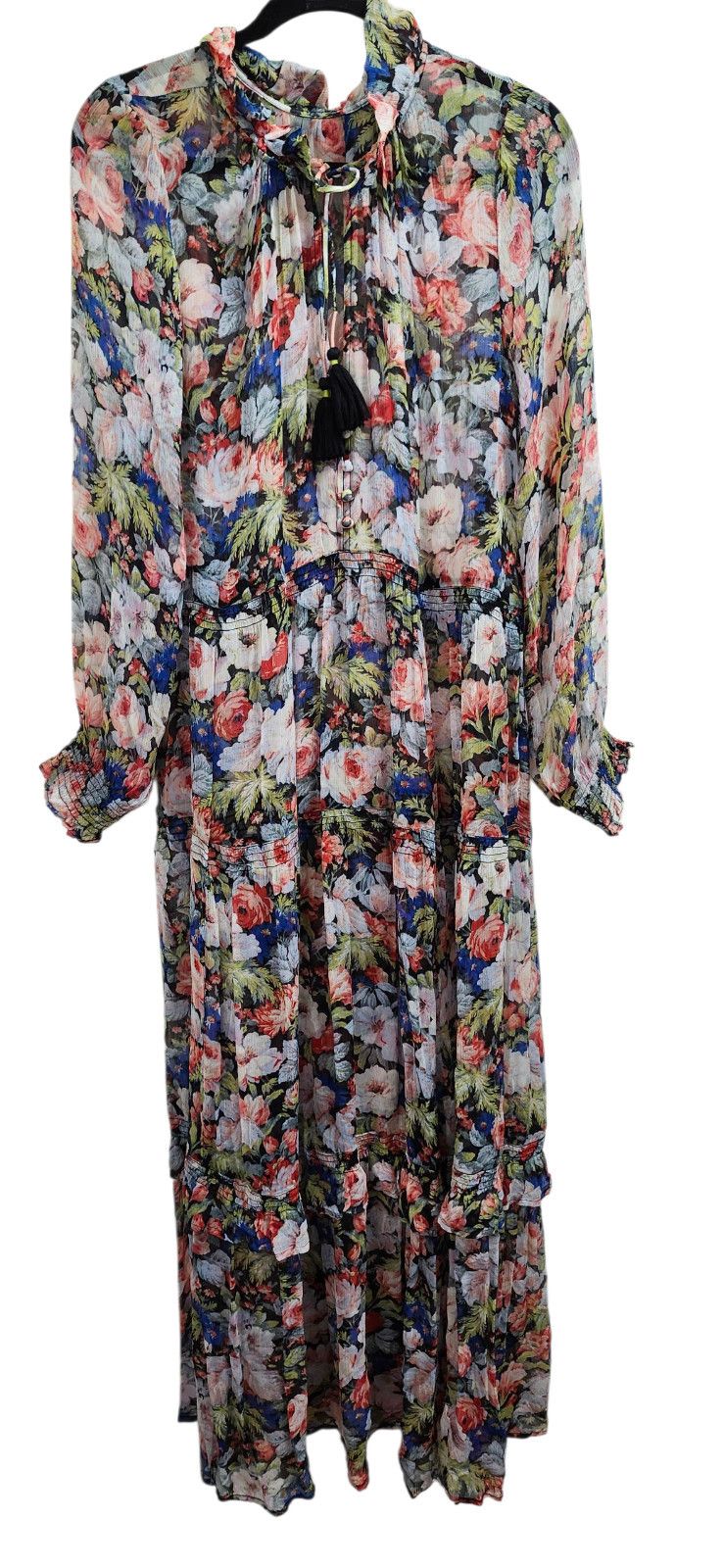 Anthropologie The Marais Printed Chiffon Maxi Dress Floral Sheer Overlay Size L / US 10 / IT 46 - 2 Thumbnail