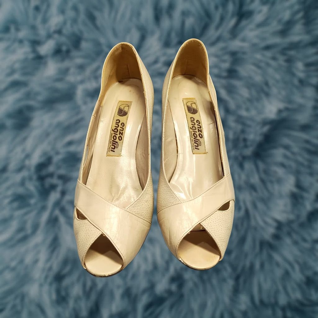 Vintage Enzo Angiolini Classic Pump Heels Tan Leather Peep Toe Slip On Womens Size 5.5M Size US 6 / IT 36 - 1 Thumbnail
