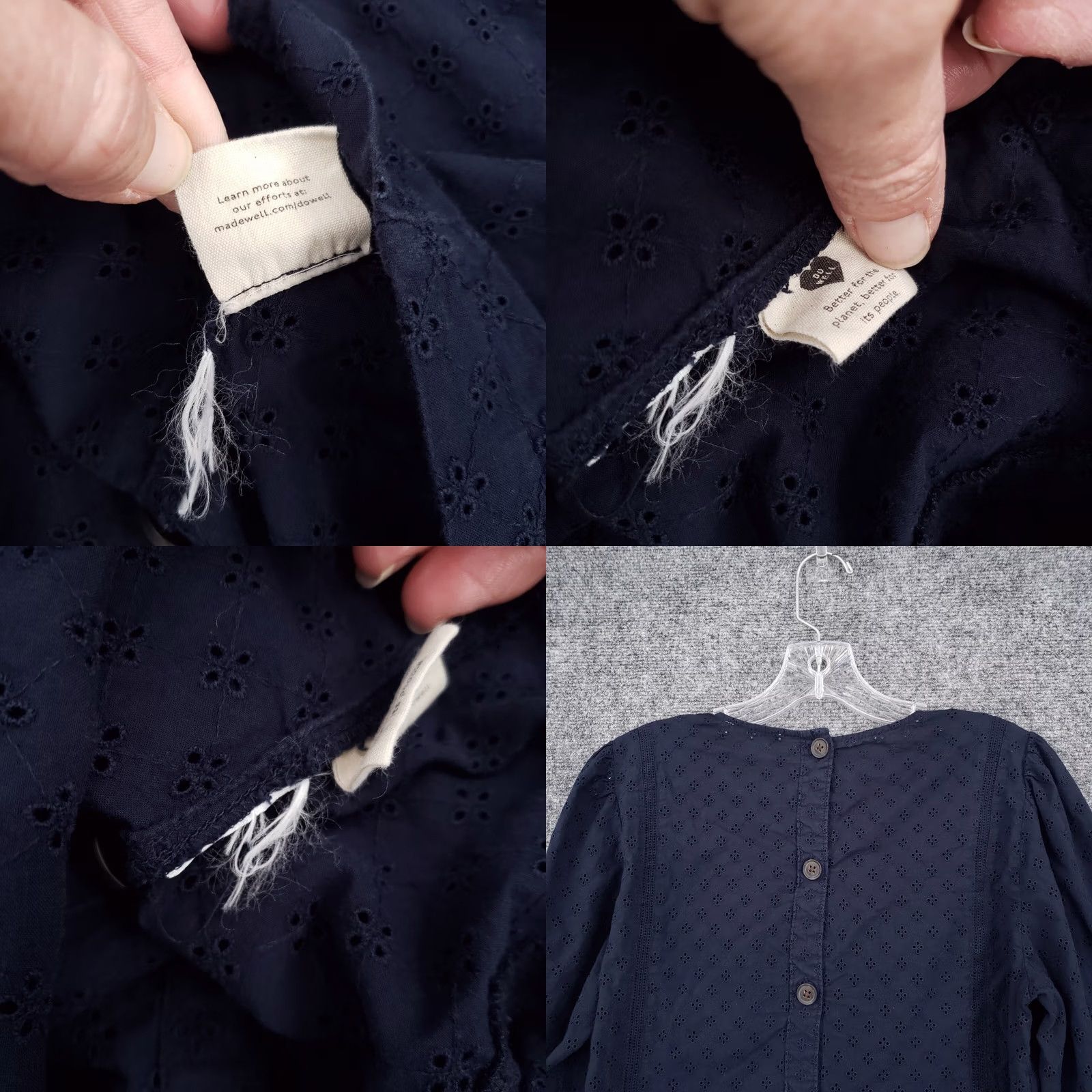 Madewell Madewell Top Blouse Womens 6 Navy Blue Eyelet Button Back Long Sleeve Peasant Bohemian Conference Standout Size M / US 6-8 / IT 42-44 - 8 Thumbnail