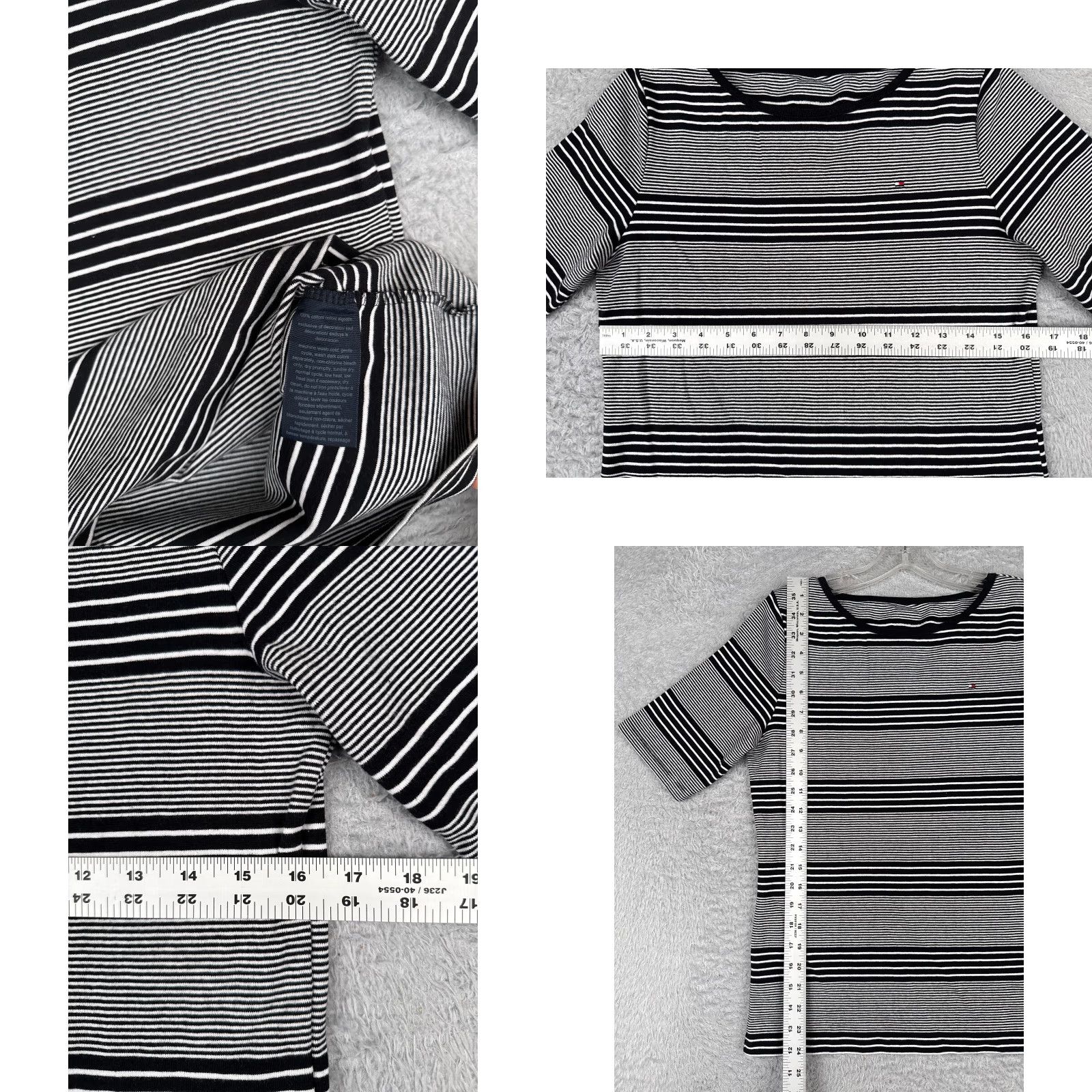 Tommy Hilfiger VINTAGE Tommy Hilfiger Shirt Women L Black White Stripe Round Neck 100% Cotton Knit Logo Tee Adult Large Black Womens Shirt Size L / US 10 / IT 46 - 8 Thumbnail