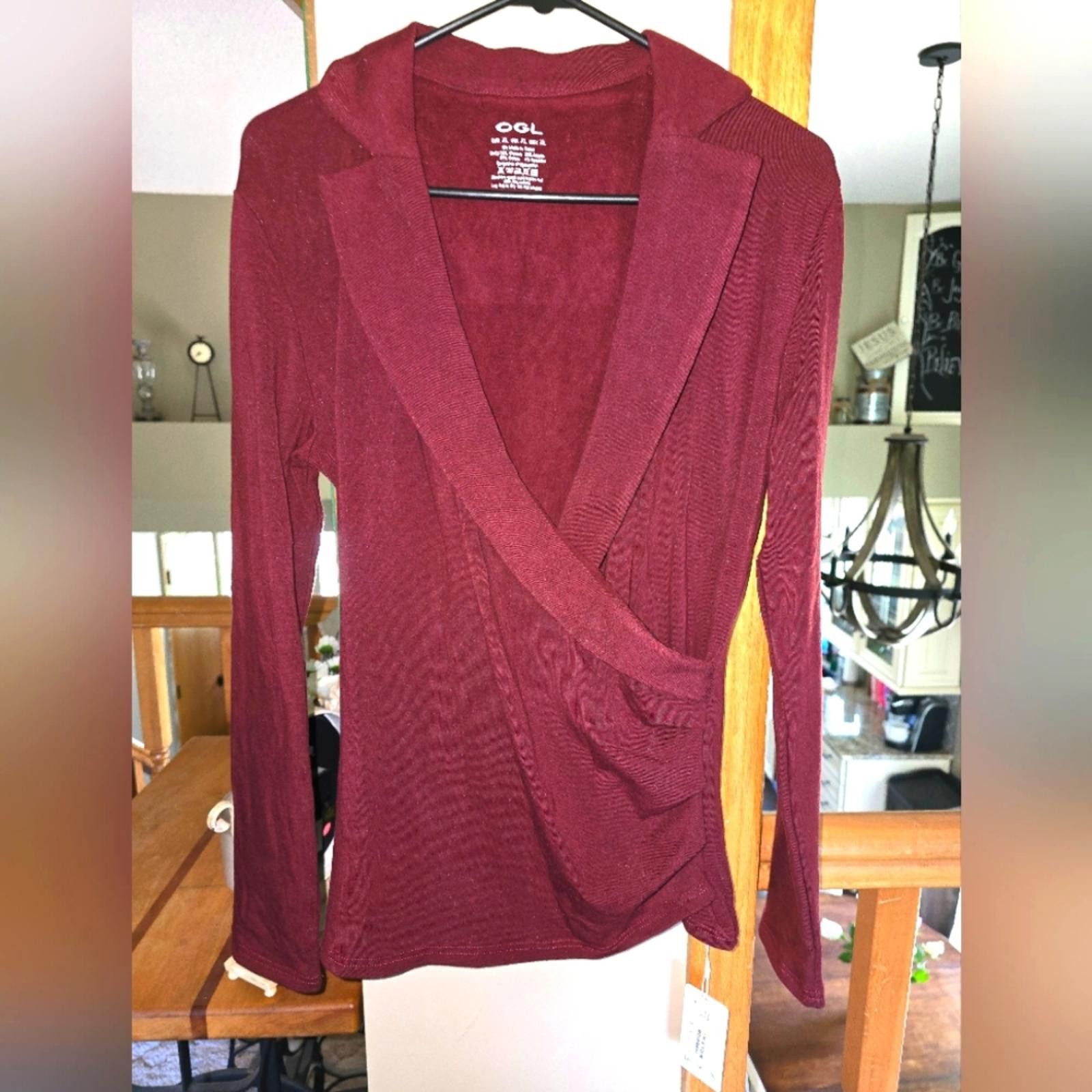 Designer OGLmove Burgundy Wrap Blouse with Notched Collar Size XL / US 12-14 / IT 48-50 - 1 Thumbnail