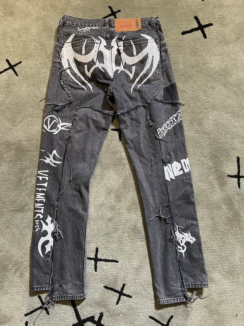 Vetements Vetements SizeXS 19 Deconstructed Tattoo Sanskrit Denim Pan Size US 29 - 2 Thumbnail