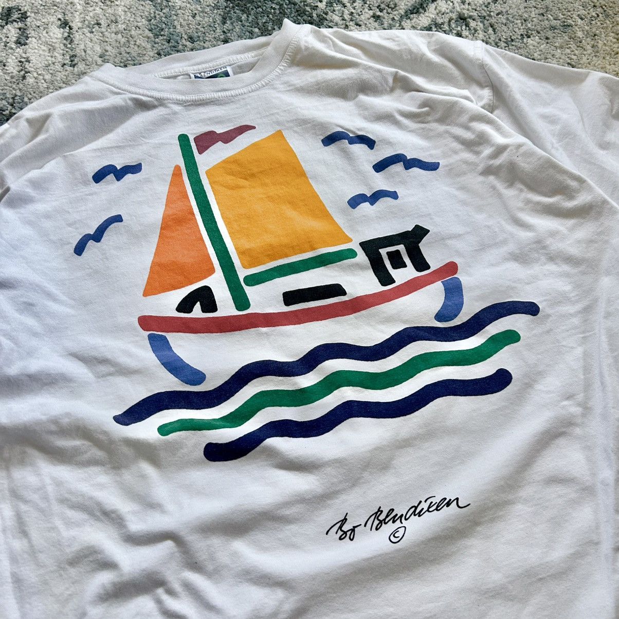 Vintage 80s BO BENDiXEN DENMARK HEAVYWEiGHT 2XL SAiLBOAT TEE POP ART Size US XXL / EU 58 / 5 - 5 Thumbnail