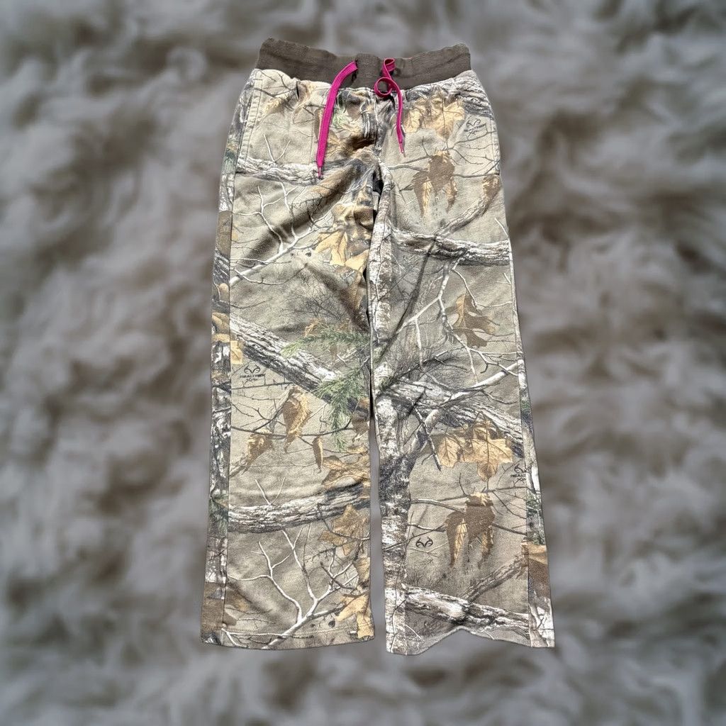 Realtree Y2K Camo Sweatpants Flare Hunting Womens Large Brown Fleece Drawstring Lounge Size 36" / US 14 / IT 50 - 1 Thumbnail