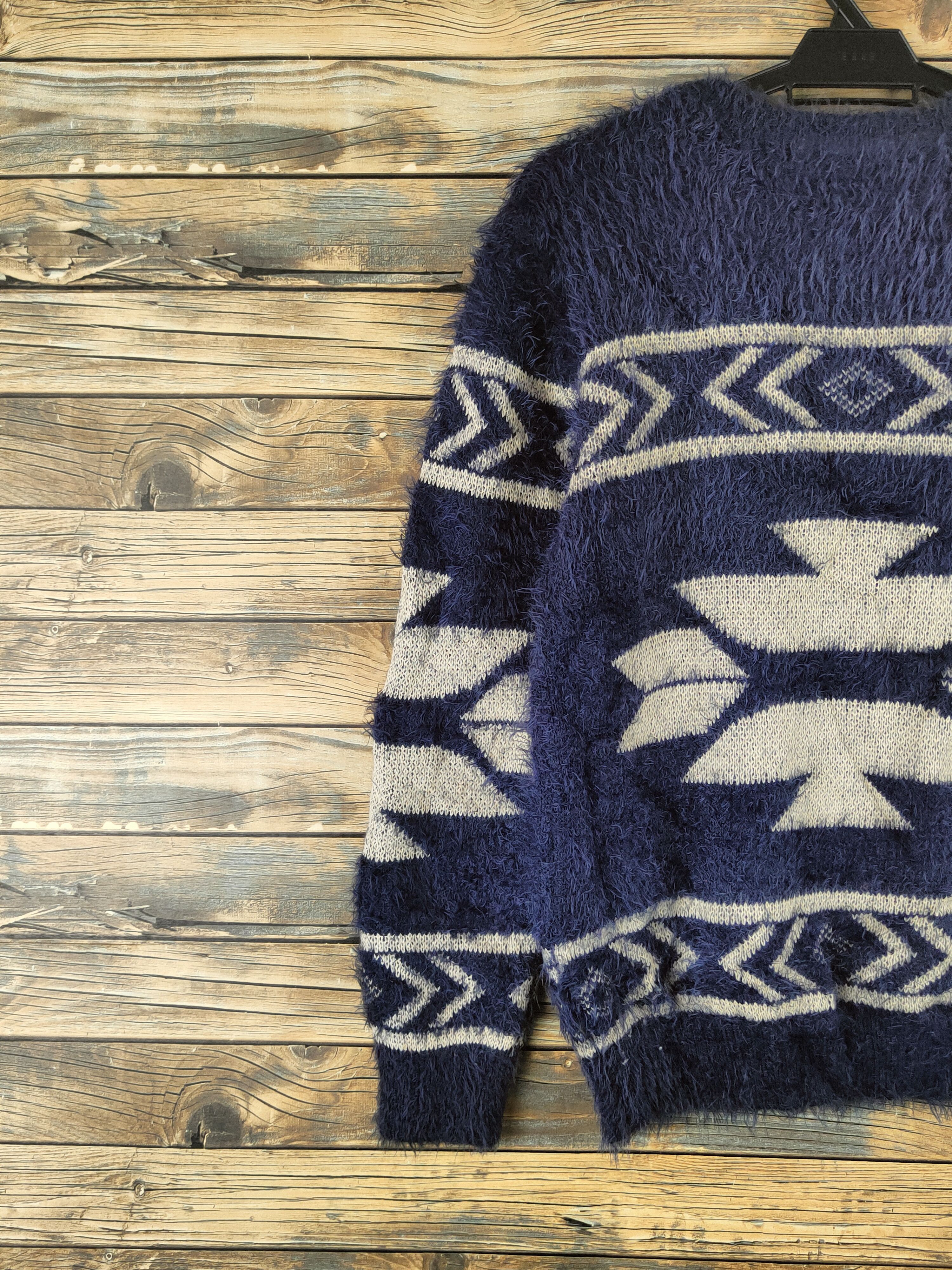 Japanese Brand DL Revo Navy Fur Mohair shaggy Knitwear Sweatshirts #46-386 Size US S / EU 44-46 / 1 - 8 Thumbnail