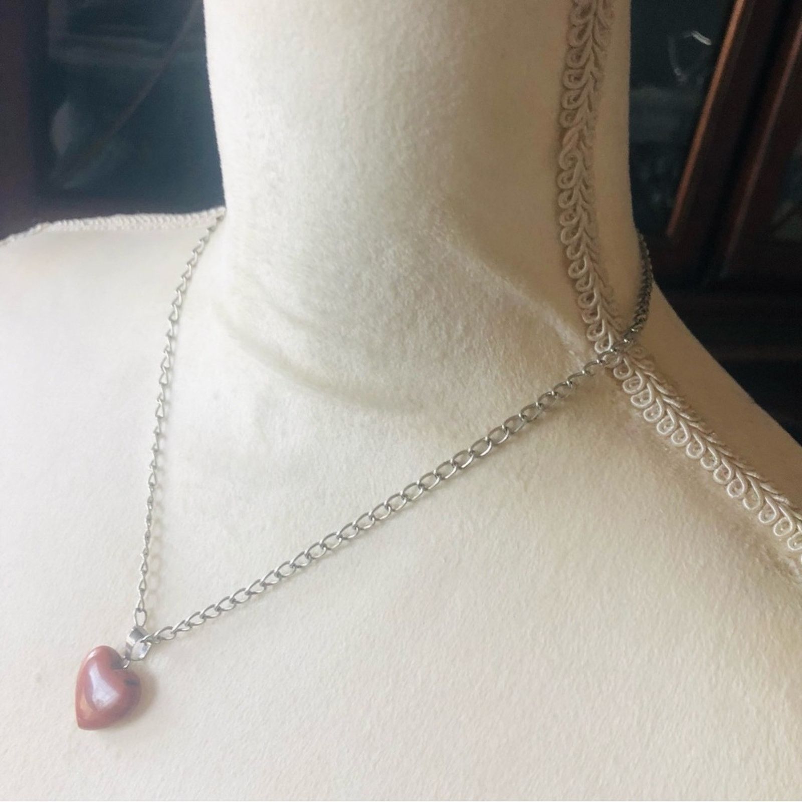 Handmade Handcrafted red jasper heart pendant on chain necklace Size ONE SIZE - 5 Thumbnail