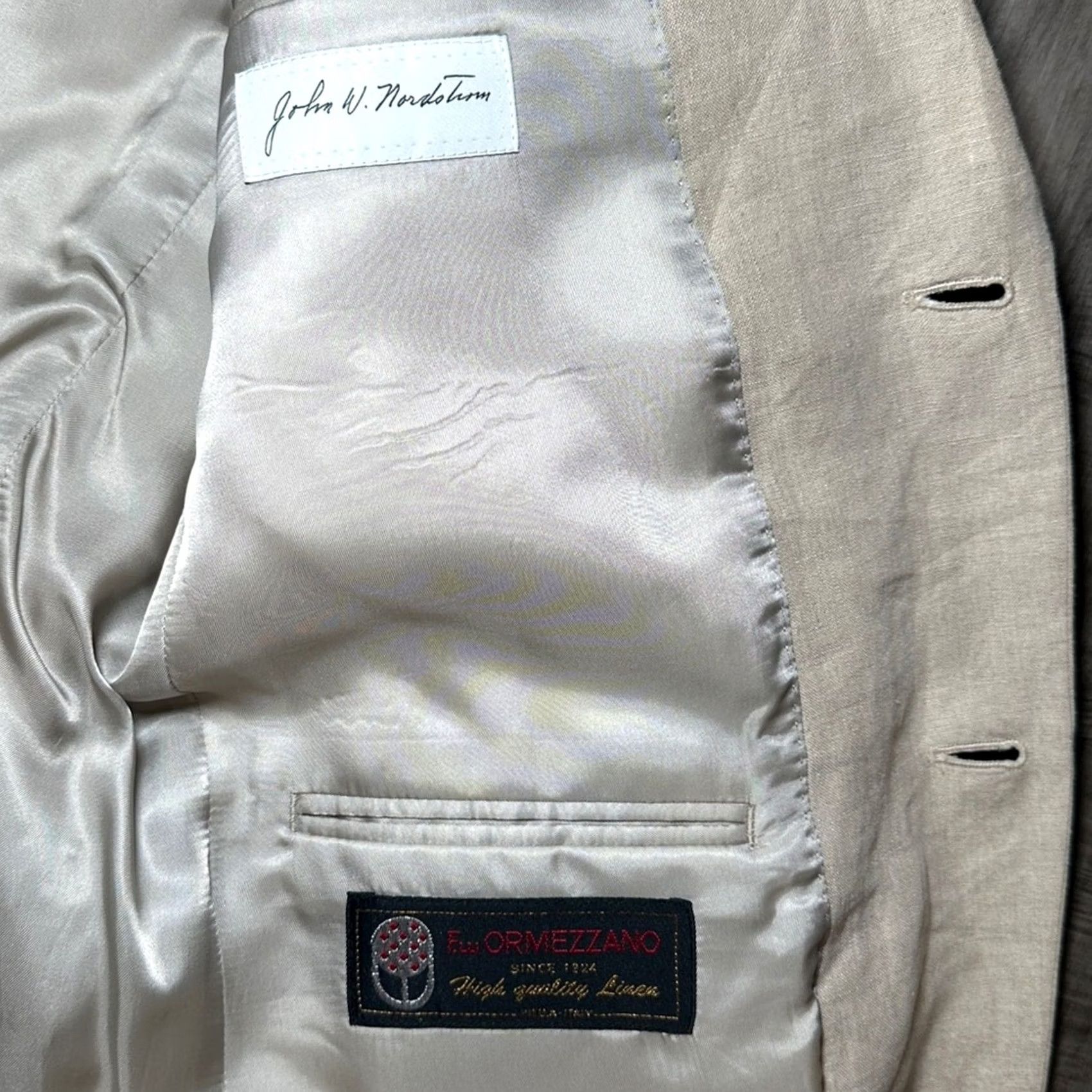 Nordstrom John W. Nordstrom Ormezzano Line Blazer Sport Coat 40R Mens Linen Cream 2 Piece Vintage Style 40R Mens Size 40R - 7 Thumbnail