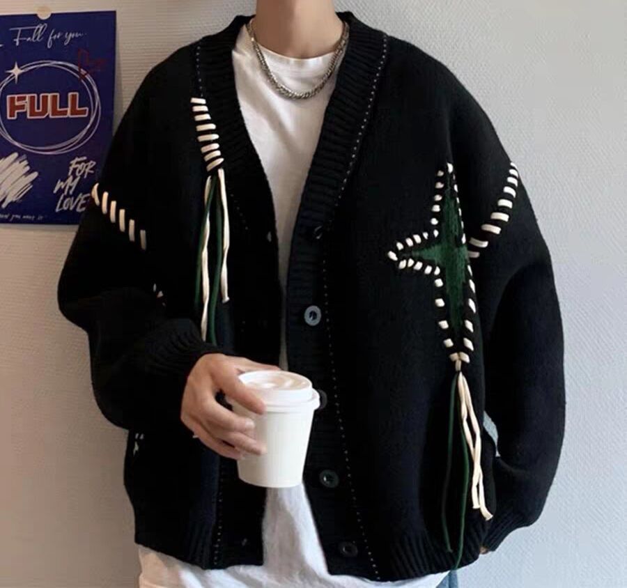 Japanese Brand × Vintage Street Baggy Knitted Cardigan Sweater Black Size US L / EU 52-54 / 3 - 6 Thumbnail