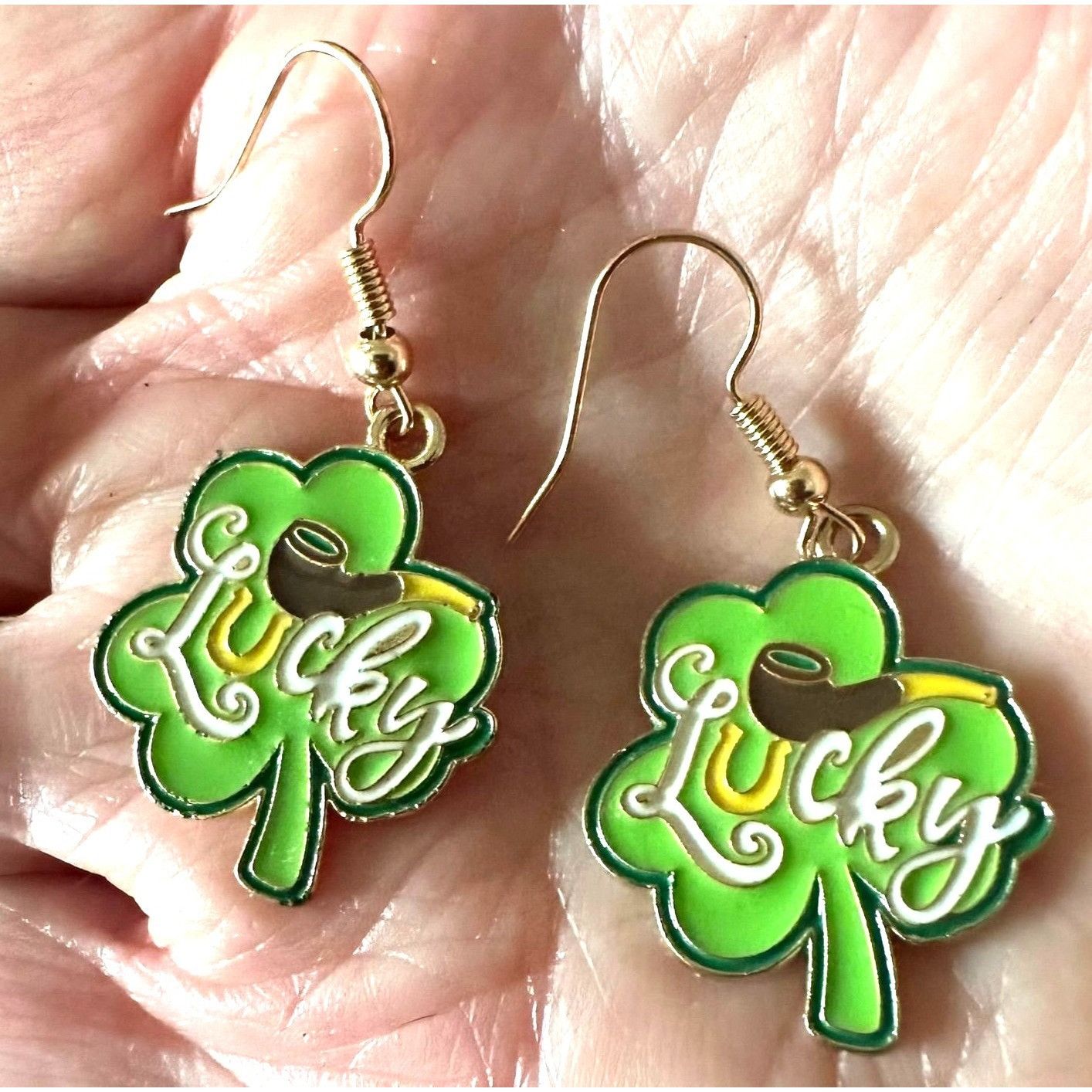 Handmade St Patricks Day Shamrock Earrings Lucky Hand Painted Metal N Size ONE SIZE - 5 Thumbnail