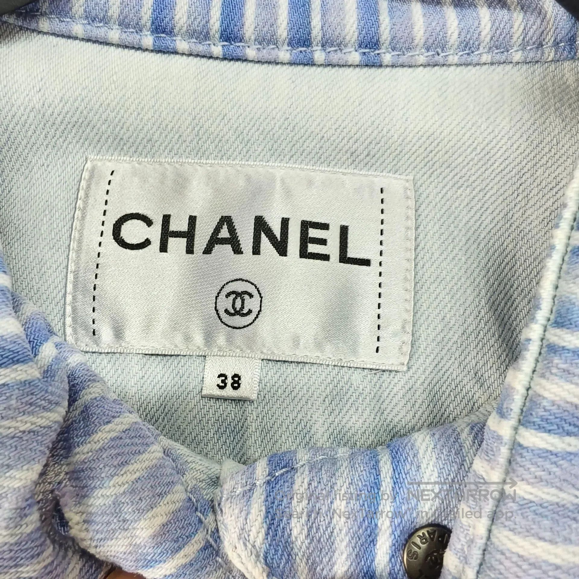 Chanel Chanel Striped Denim Jacket with Camellia. Size US S / EU 44-46 / 1 - 4 Thumbnail
