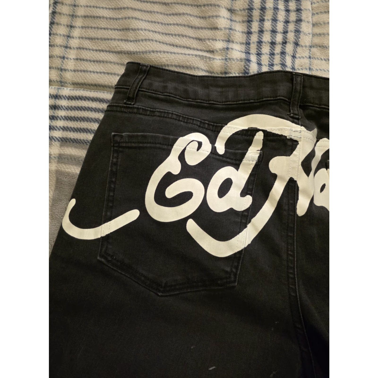 Ed Hardy VINTAGE Ed Hardy Jeans Wide-Leg Black 90s Love Kills Slowly Embroidered Logo Mens 34x32 Size US 32 / EU 48 - 5 Thumbnail