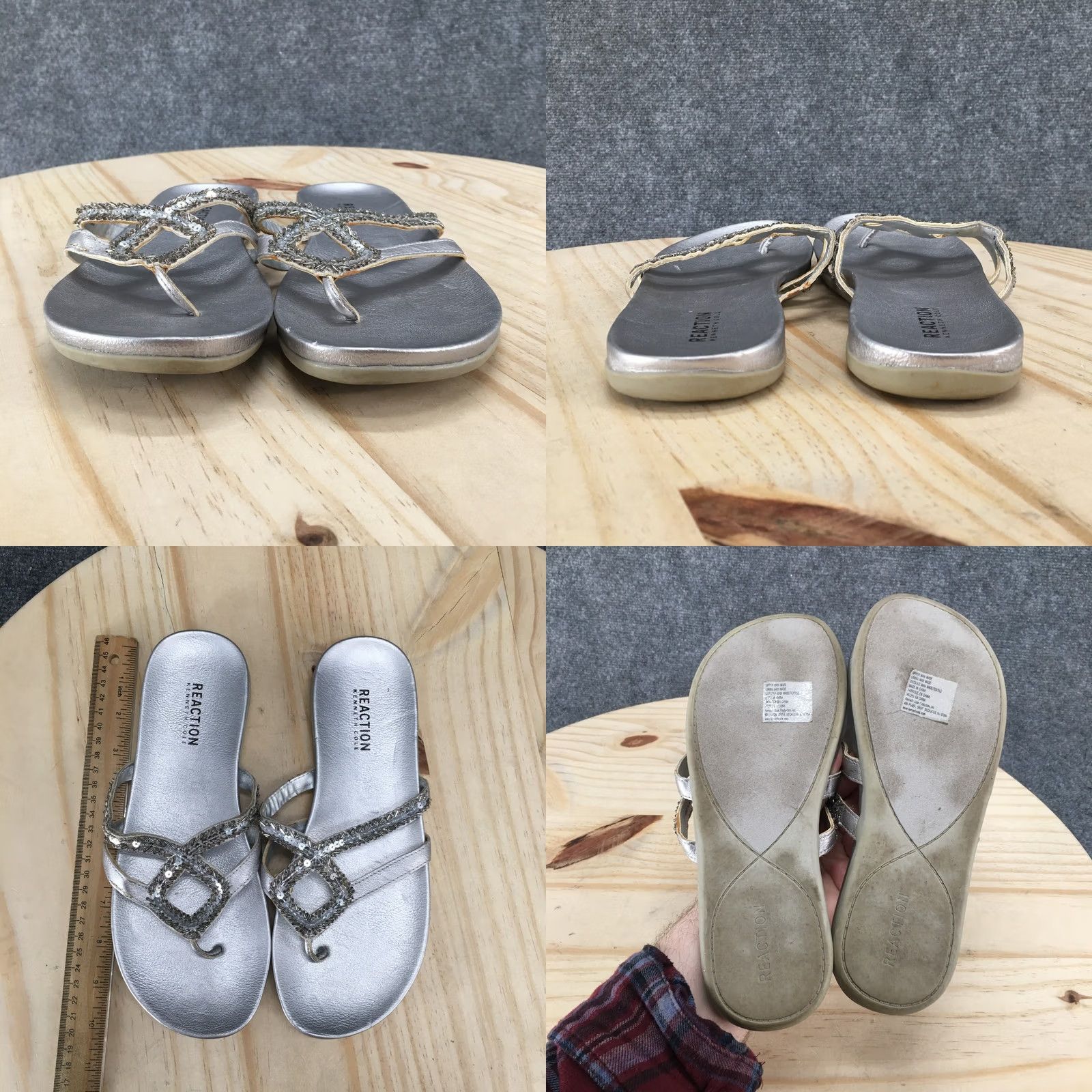Kenneth Cole Kenneth Cole Reaction Sandals Womens 9 Thong Silver Sequins Casual Comfort Flats Size US 9 / IT 39 - 8 Thumbnail