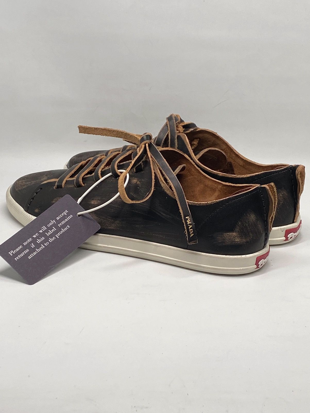 Prada Prada Distressed Low-Top Leather Sneakers size 38.5 Size US 8.5 / IT 38.5 - 13 Thumbnail