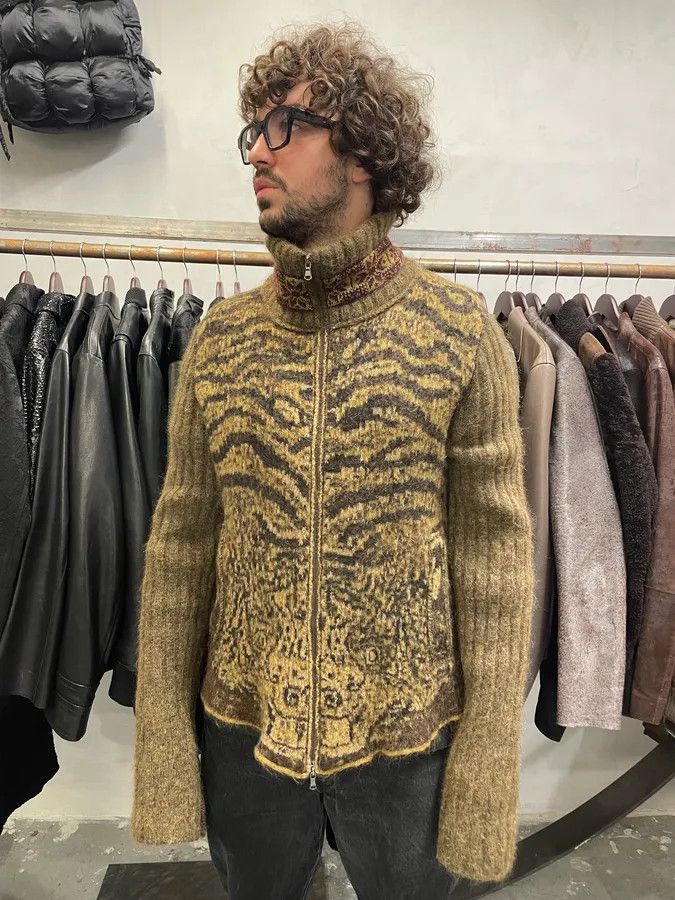 Roberto Cavalli × Vintage 2000s Roberto Cavalli Brown Safari Zebra Wool Zip-up Cardigan Size US M / EU 48-50 / 2 - 2 Thumbnail