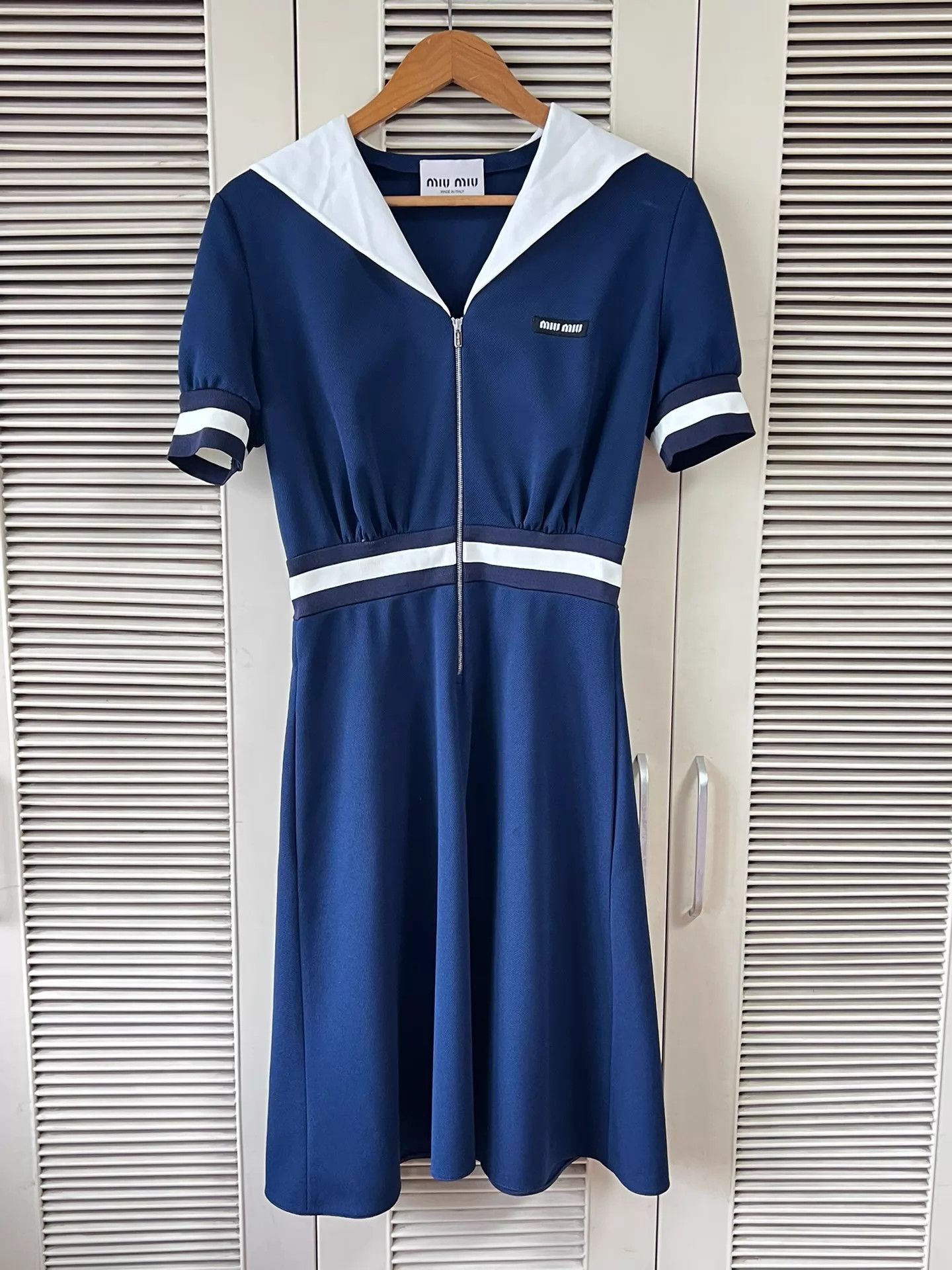 Miu Miu Miu Miu Blue & White Colorblock Navy Collar Slim Dress 38 Size XS / US 0-2 / IT 36-38 - 1 Thumbnail